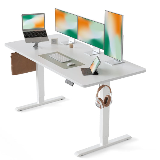 CubiCubi 63 x 28 Large Standing Desk, Height Adjustable Electric Computer Desk, 28" Deep Desktop, Sit Stand up Home Office Workstations with 4 Preset Heights, White