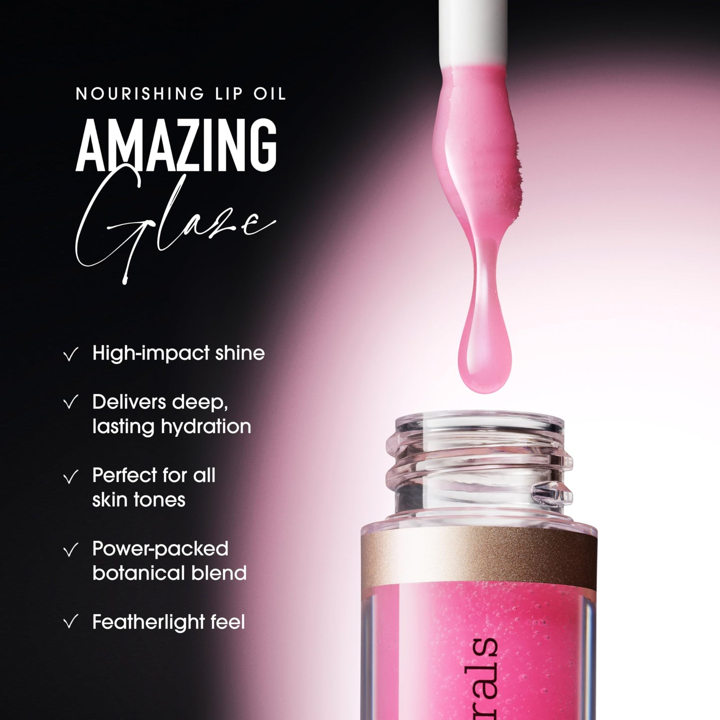 bareMinerals Nourishing Lip Oil, Ultra-Hydrating, Non-Sticky & High-Shine, Clean & Vegan Formula with 9 Botanical Oils & Hyaluronic Acid for Soft, Smooth Lips, Spark