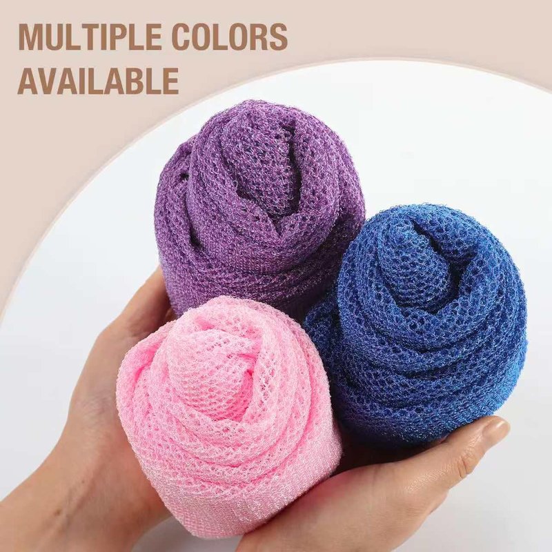 GLOBECARRY African Net Sponge Extra Long 3 Pieces, Loofah Back Scrubber for Shower, Exfoliating Washcloth & Body Scrubber, 39.37" L x 12.99" W Bath Sponge (Blue, Pink, Purple)