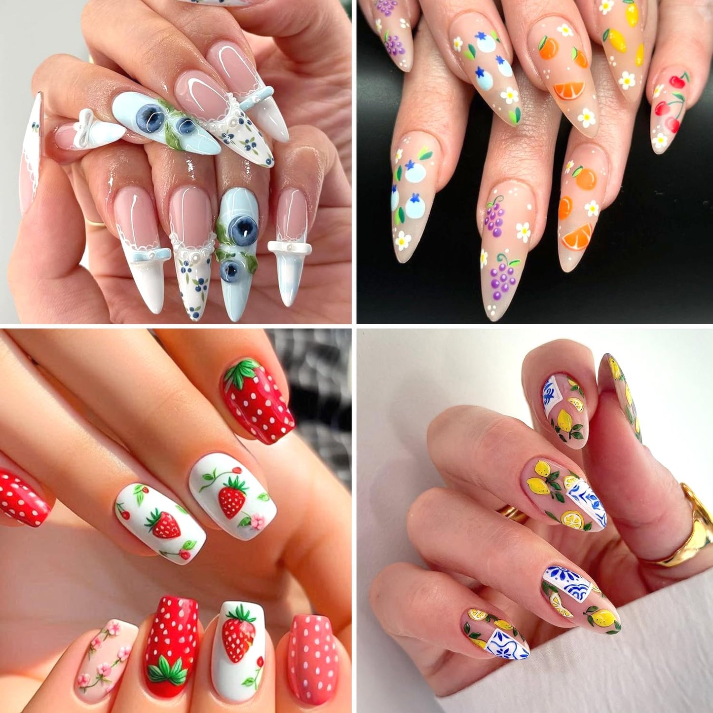 5Sheets Fruit Nail Art Stickers 3D Bohemia Fruit Design Nail Decals Self-Adhesive Flower Pattern Totem Lemon Nail Sticker Summer Strawberry Blueberry Nail Decal for Women DIY Nails Decoration Supplies