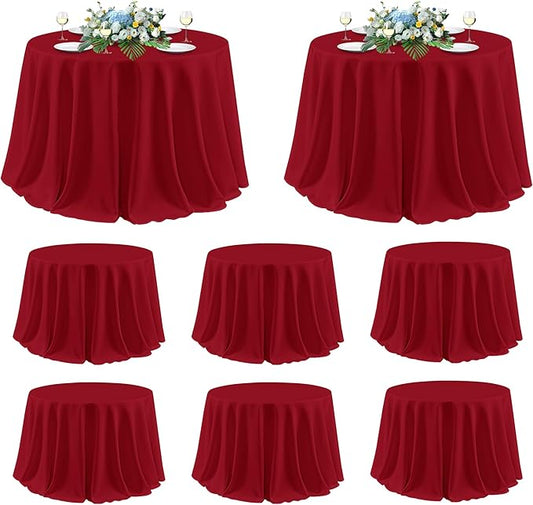 sancua Christmas Red 120 Inch Round Tablecloth, 8 Pack - Circle Polyester Fabric Table Cloth for Wedding Party Reception Banquet Birthday, Washable Formal Table Cover (Fit 48-96 Inch Tables)