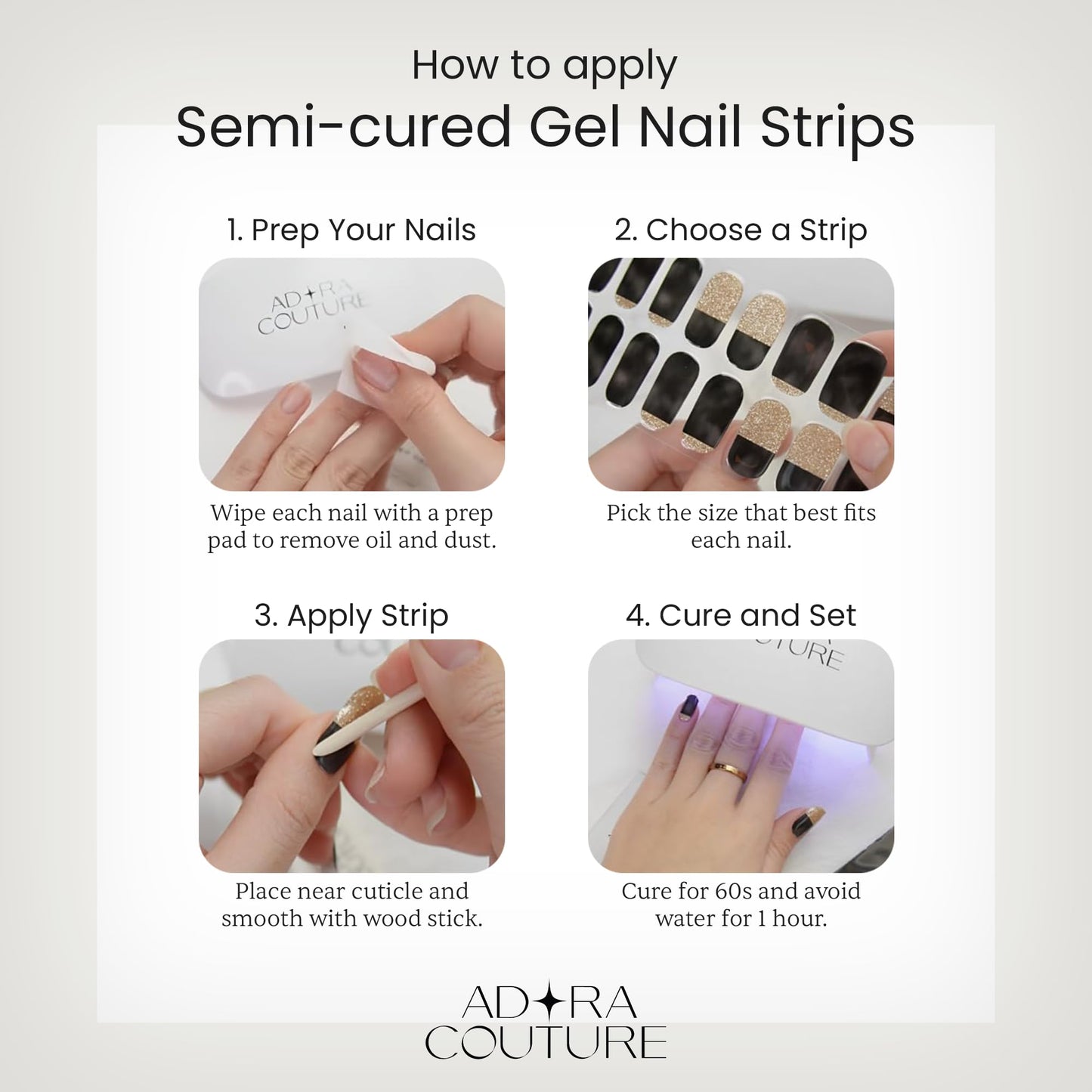 Adora Couture Semi Cured Gel Nail Strips with 20 Pieces - UV Gel Stickers, Manicure Kit, Easy Application Wraps Includes Prep Pads, Nail File, Wooden Stick - UV Light Required (Spooky Sketches)