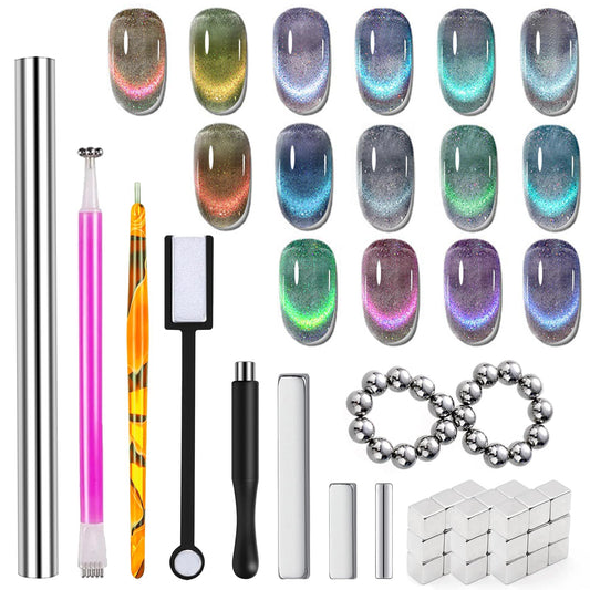 DANNEASY 55pcs Cat Eye Magnet for Nails, Cat Eye Gel Nail Polish Magnet Kit, Strong Magnetic Nail Polish Tools, Cat Eye Nail Art Magnet for Salon & Home DIY Nail Accessories