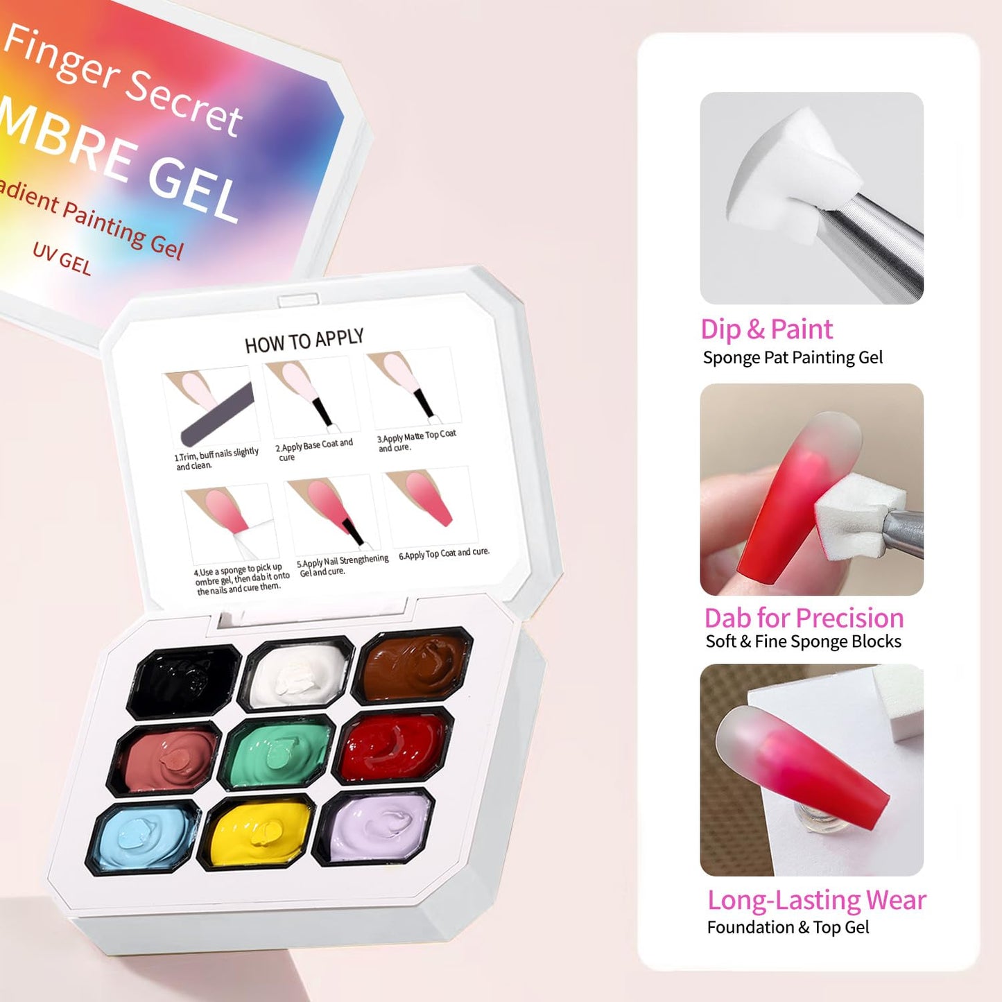 AOBOO Ombre Gel Nail Polish Nail Sponges for Ombres 9 Series Colorful Blush Effect Pat Painting Gradient Blooming Gel for Ombre Nails Multistyle French Manicure Nail Art DIY Home (A2, 1)