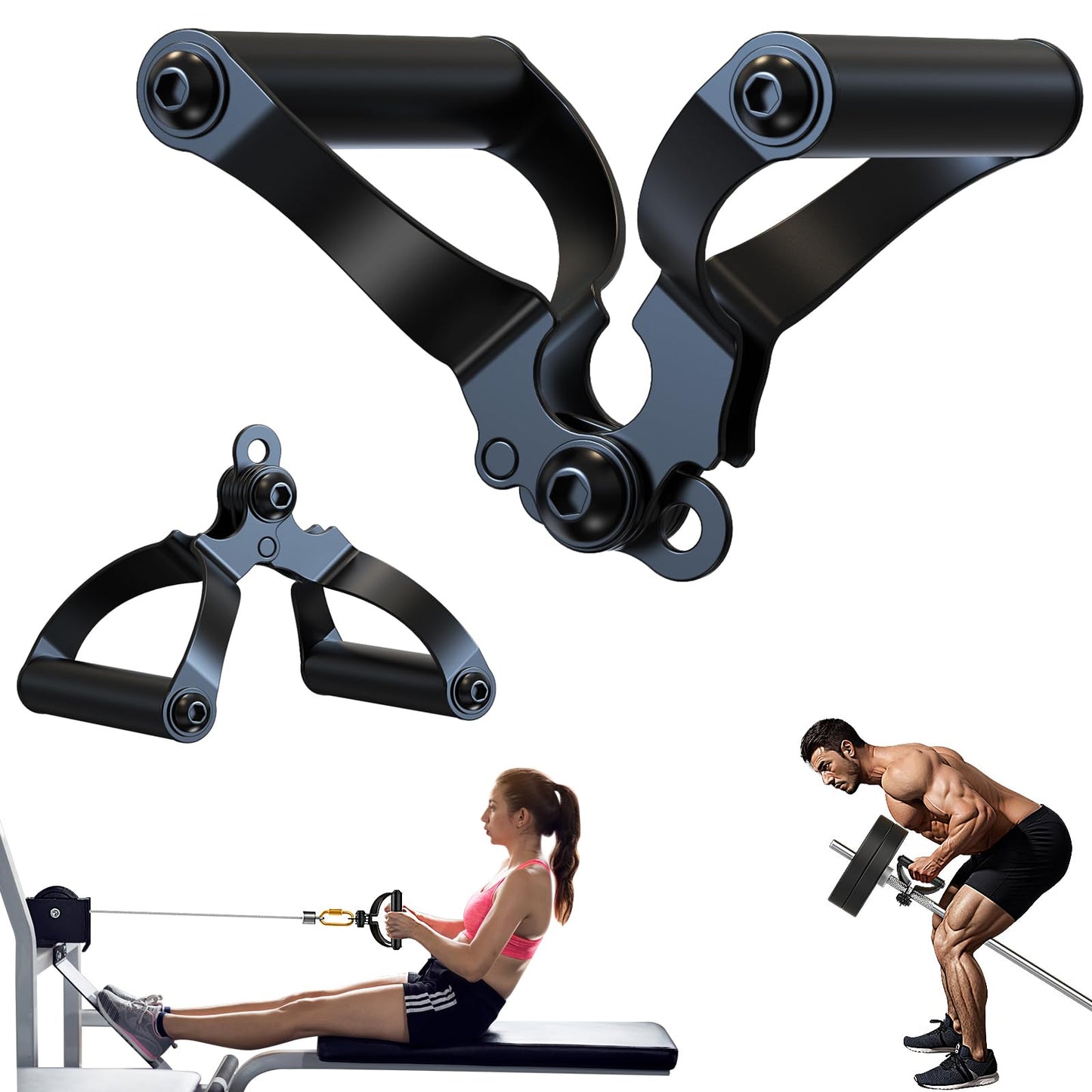 V Bar Landmine Attachment - T Bar Row Handle for Olympic Barbell, Multi-Grip V-Handle with Non-Slip Rubber Grip for Landmine Exercises, Seated Rows, Face Pulls, Strength Training (Fits 1" & 2"" Bars)"