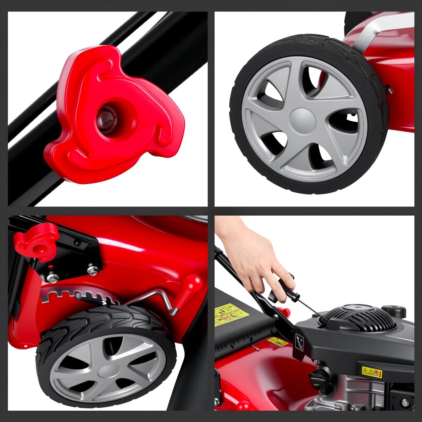 3 in 1 Gas Lawn Mower Self Propelled Self Propelled Gas Lawn Mower, 131cc Engine with Air Cooling, 50L Grass Tank, Foldable Design Red, Big Wheels & Easy Start