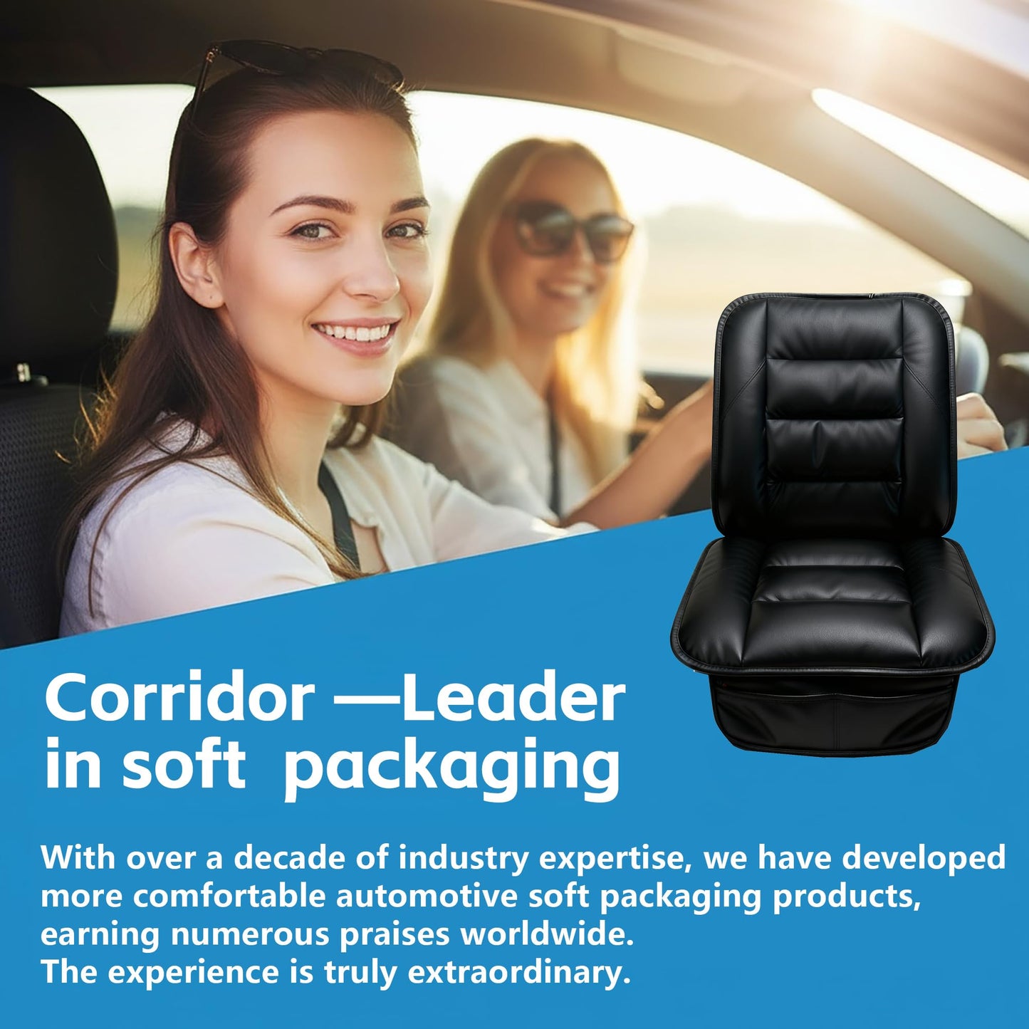CORRIDOR Genuine Leather Seat Cushion for Car - Handmade - Relieve Hip, Pressure and Sciatica Pain - Ideal for Lower Back Pain - for Office Chair and Car Seat (Premium Black, Seat + Backrest)
