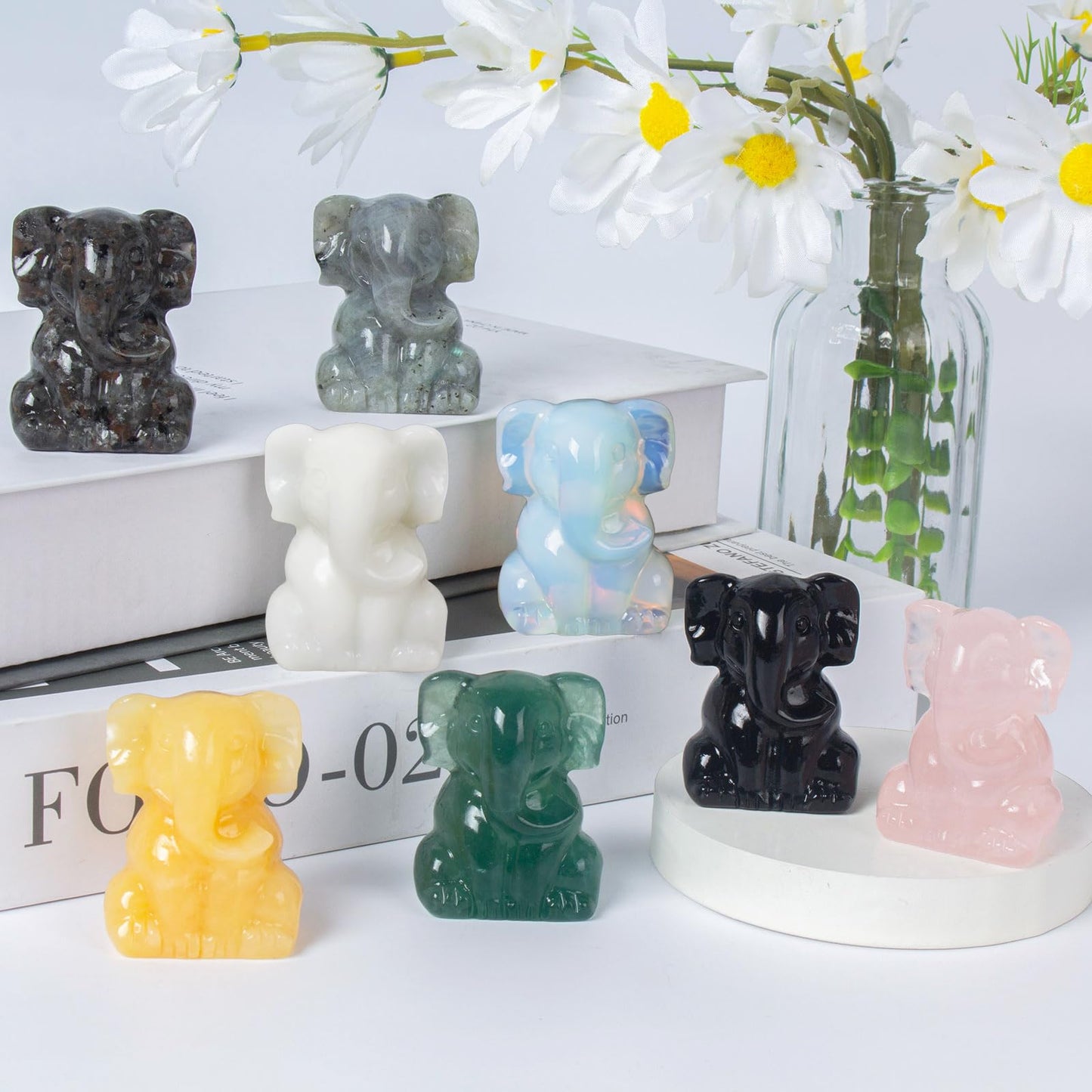 Ytbeoxk 2 Inch Crystal Elephant Decor Statues, Yooperlite Cute Sitting Elephant Figurines, Reiki Healing Crystal Carved Animal Statues, Home Office Desk Hand Carved Decor Gifts for Women