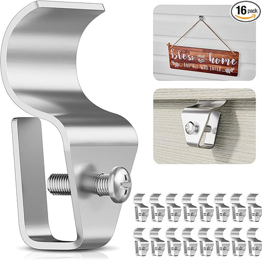 Cozcty Vinyl Siding Clips, 16 Pack Stainless Steel No Hole Outdoor Siding Hooks, Heavy Duty Loose Siding Fasteners Vinyl with Screws, Soffit Clips for Hanging Garlands, Wreaths, Home Decorations