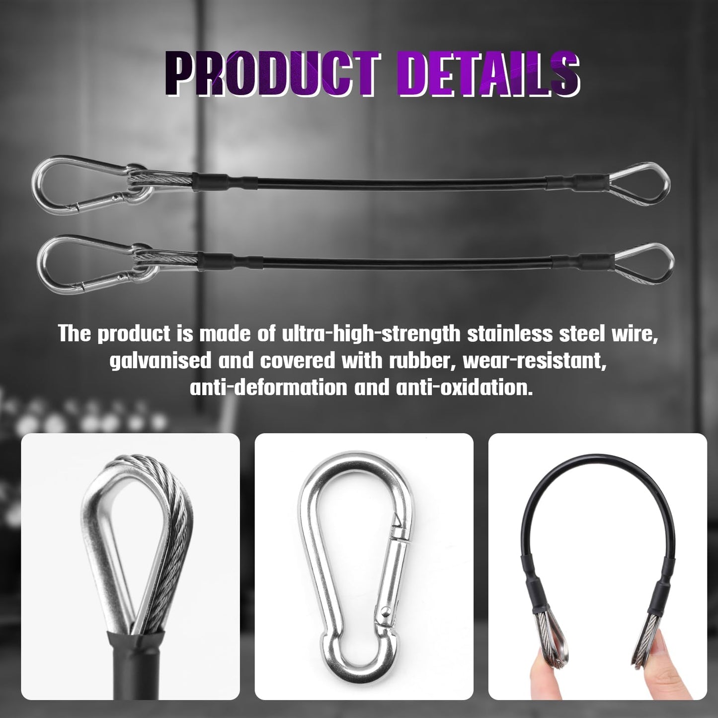 Gym Extension Cable Attachments, Black Thick Stable Fitness Equipment Extension Cord, Extend Workout Angles Tool Suitable for Bowflex Home Gym for LAT/Tricep Pull Down and Leg (2Pcs Black, 10")"