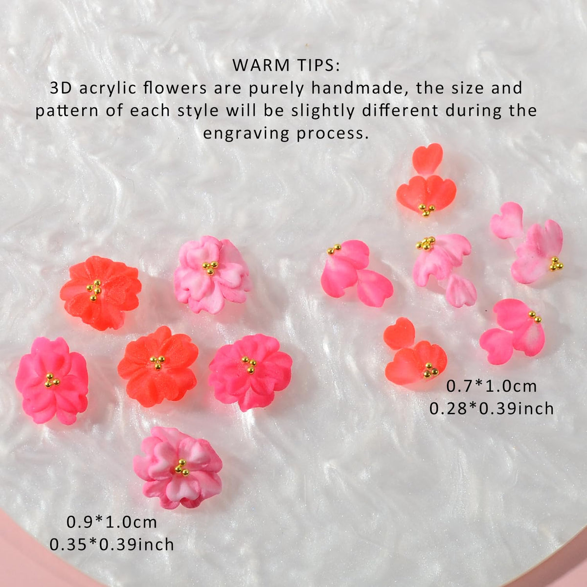 BAIYIYI 30PCS Handmade Acrylic Flowers Nail Art Charms Cute Y2K Summer Floral with Caviar Beads Design High-end Craved Flower Petal Nails Charms for Women Profession Nail Art Craft Jewelry