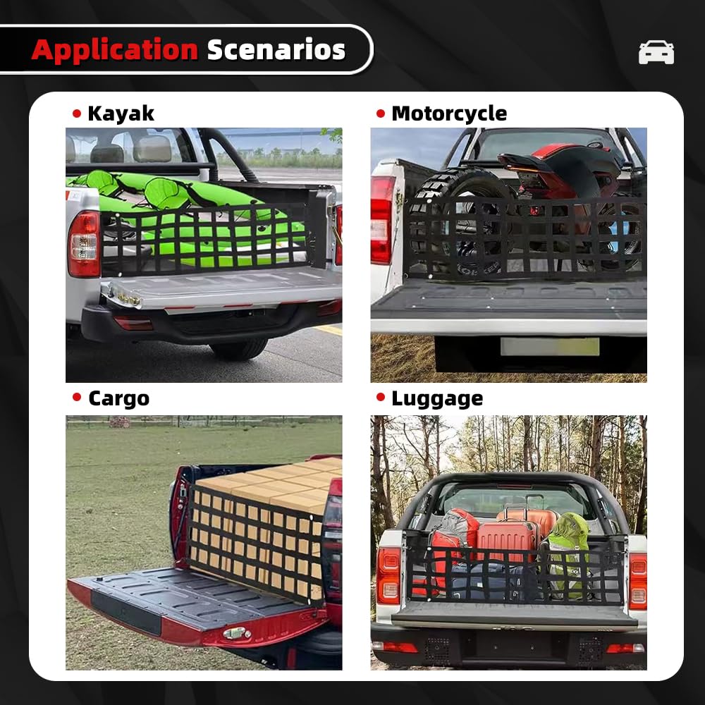 BARTOO Tailgate Net for Pickup Truck Bed, 60'' x 18'' Tailgate Mesh Cargo Net for Full Size Truck, Heavy Duty Cargo Netting with Hooks for Chevrolet, Ford, Toyota, GMC, Jeep, Black