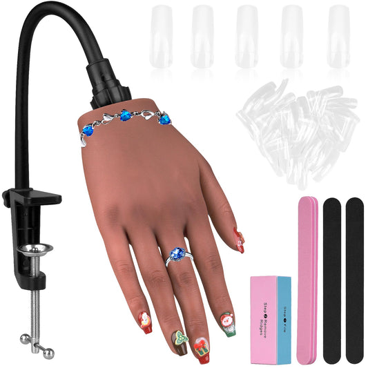 Practice Hand for Acrylic Nails，Nail Practice Hand with Stand Bracket, Flexible Bendable Silicone Nail Practice Fake Hand, Nail Training Mannequin Hand for Acrylic Nails for Beginners, Nail Tech