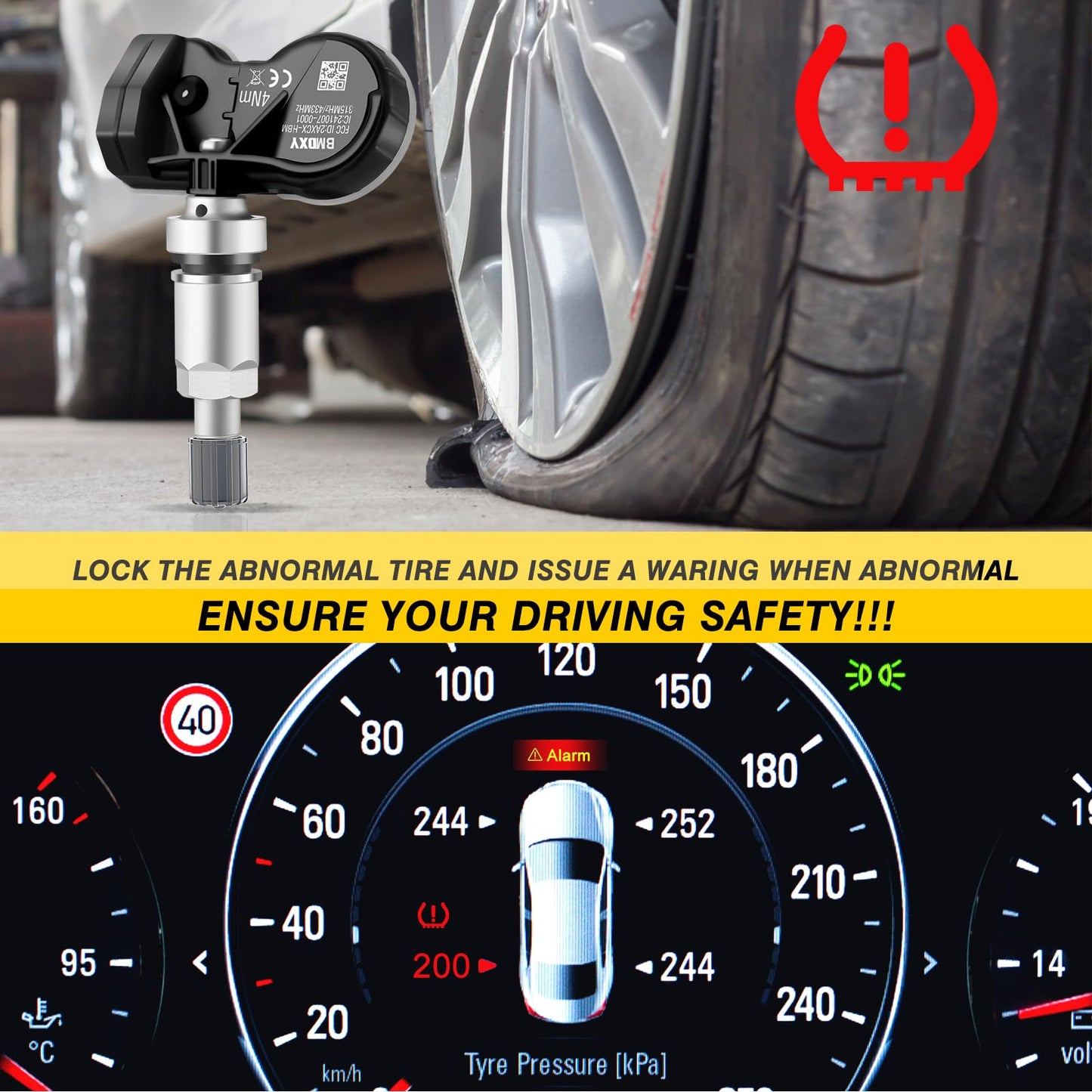 GEARMEISTER TPMS Sensor Multi-Protocol Tire Pressure Sensors Fit for BMW 315MHz & 433MHz Snap-in Tire Pressure Monitoring System Replace 36236781847 36236779490 36106877934 RDE008 4 Pack