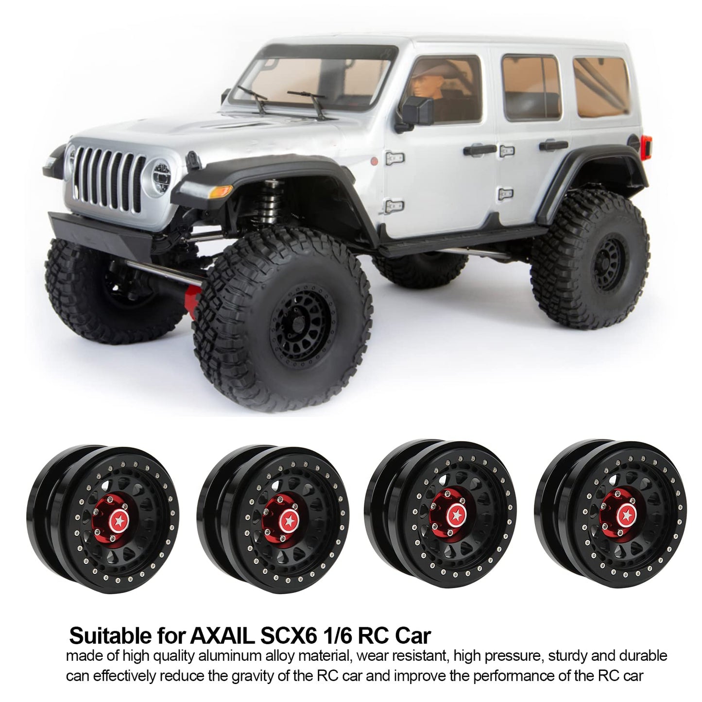 4 PCS 2.9 Inch Wheels 12 Hole Alloy Wheels, 1/6 Car Wheels for AXAIL SCX6 1/6 Car(Black)