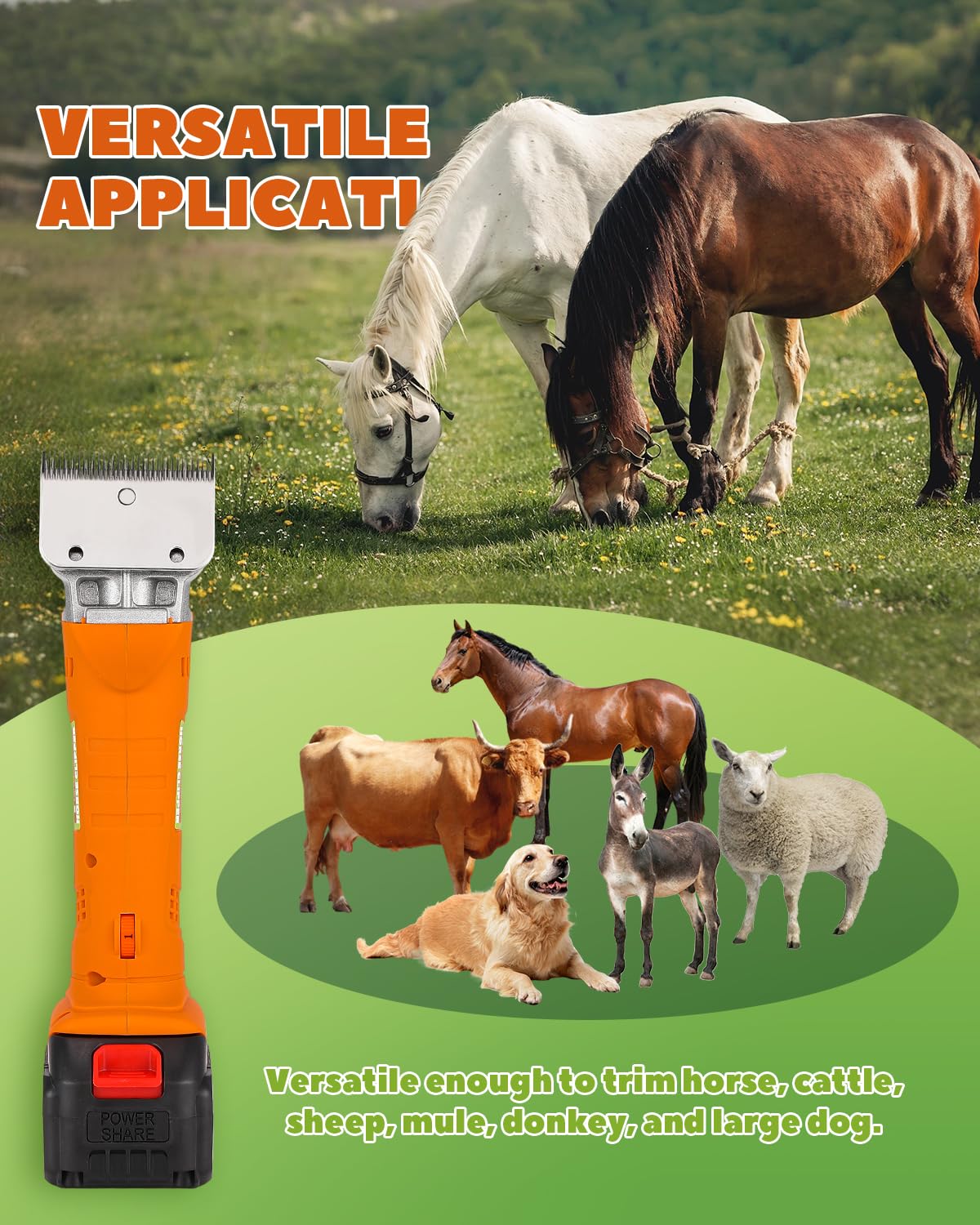 Luzrise Horse Clippers Cordless, Heavy Duty Horse Grooming Kit, 6-Speed Professional Livestock Clippers with 2PCS 21V 4Ah Lithium Battery for Shaving Horse Pony Cattle Large Dogs