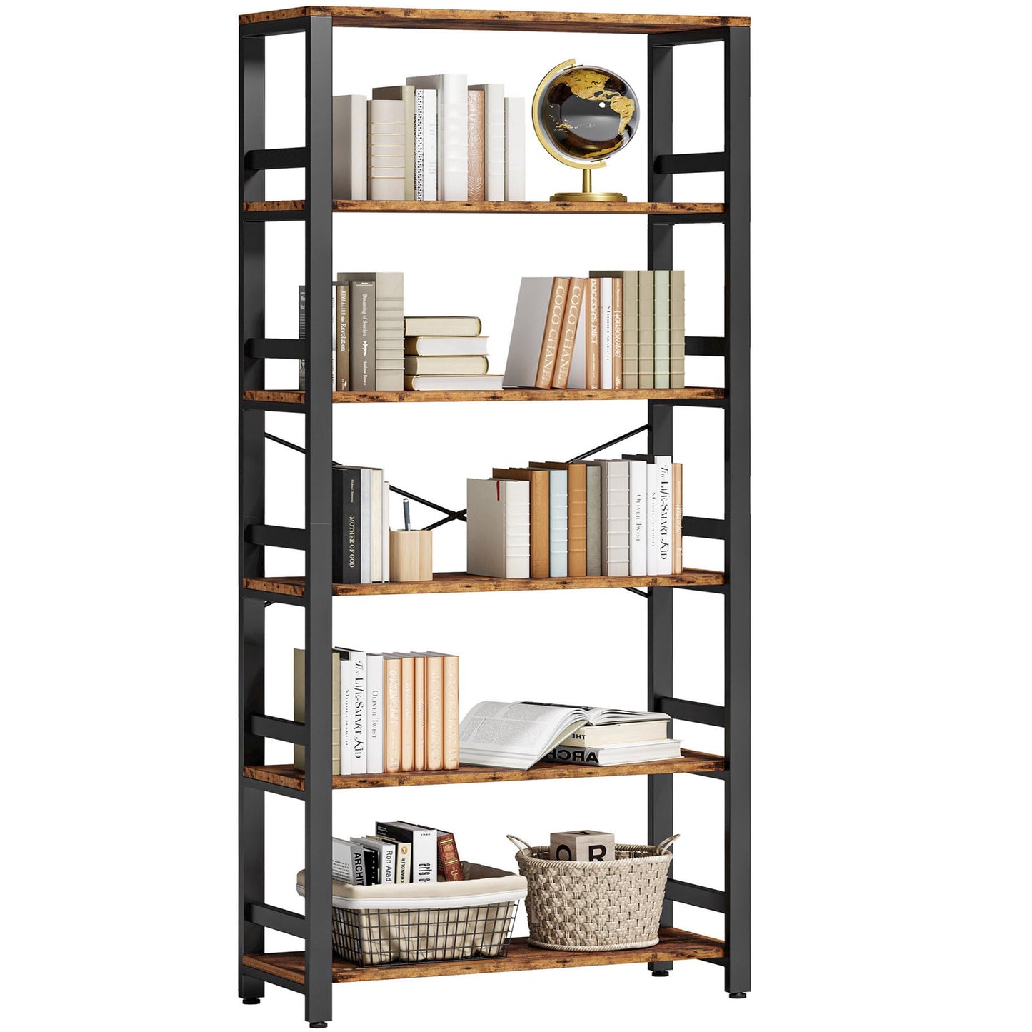 IRONCK Bookshelf, 31.5in Wide Shelf 6 Tier Bookcase, 110lbs/shelf Vintage Industrial Style Bookshelves for Bedroom, Living Room and Home Office, Vintage Brown