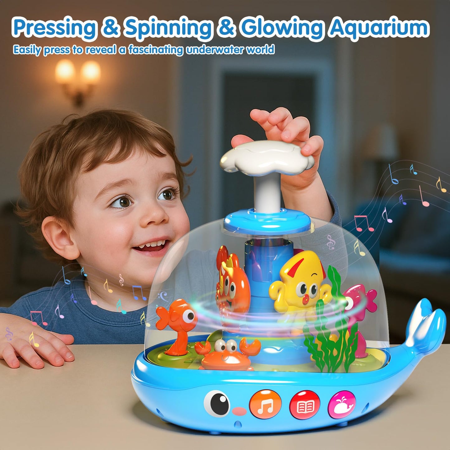 Baby Toys 6-12 Months, Press & Glow & Spin Infant Toys, Cause and Effect Baby Musical Toys Educational Toy for 1 Year Old, 1st Birthday Gifts for 6 7 8 9 10 11 12Month