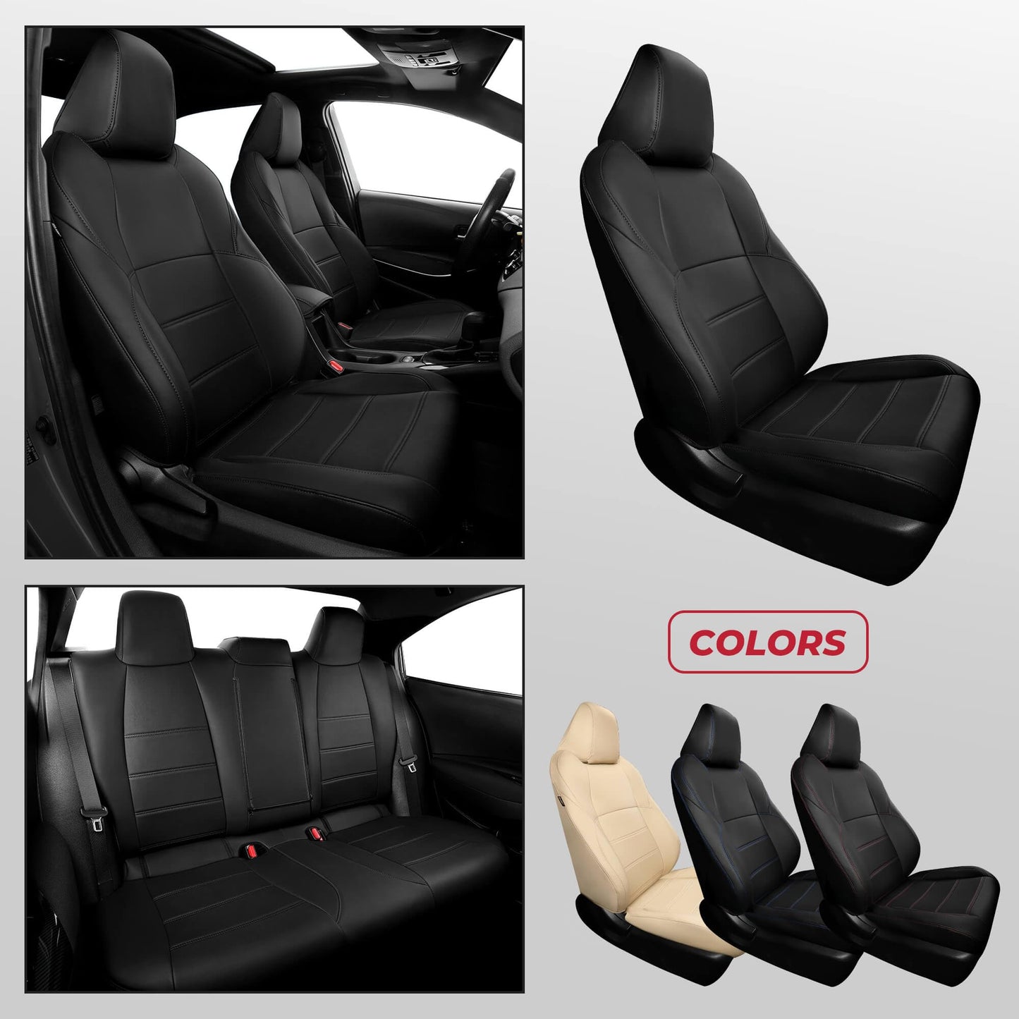 FREESOO for Toyota Corolla Seat Covers 2020-2026 SE/SE Apex Nightshade & 2023-2025 XSE & 2025 FX, Custom Car Seat Covers, Waterproof Seat Covers for Cars, Leather Car Seat Cover, Black Full Set