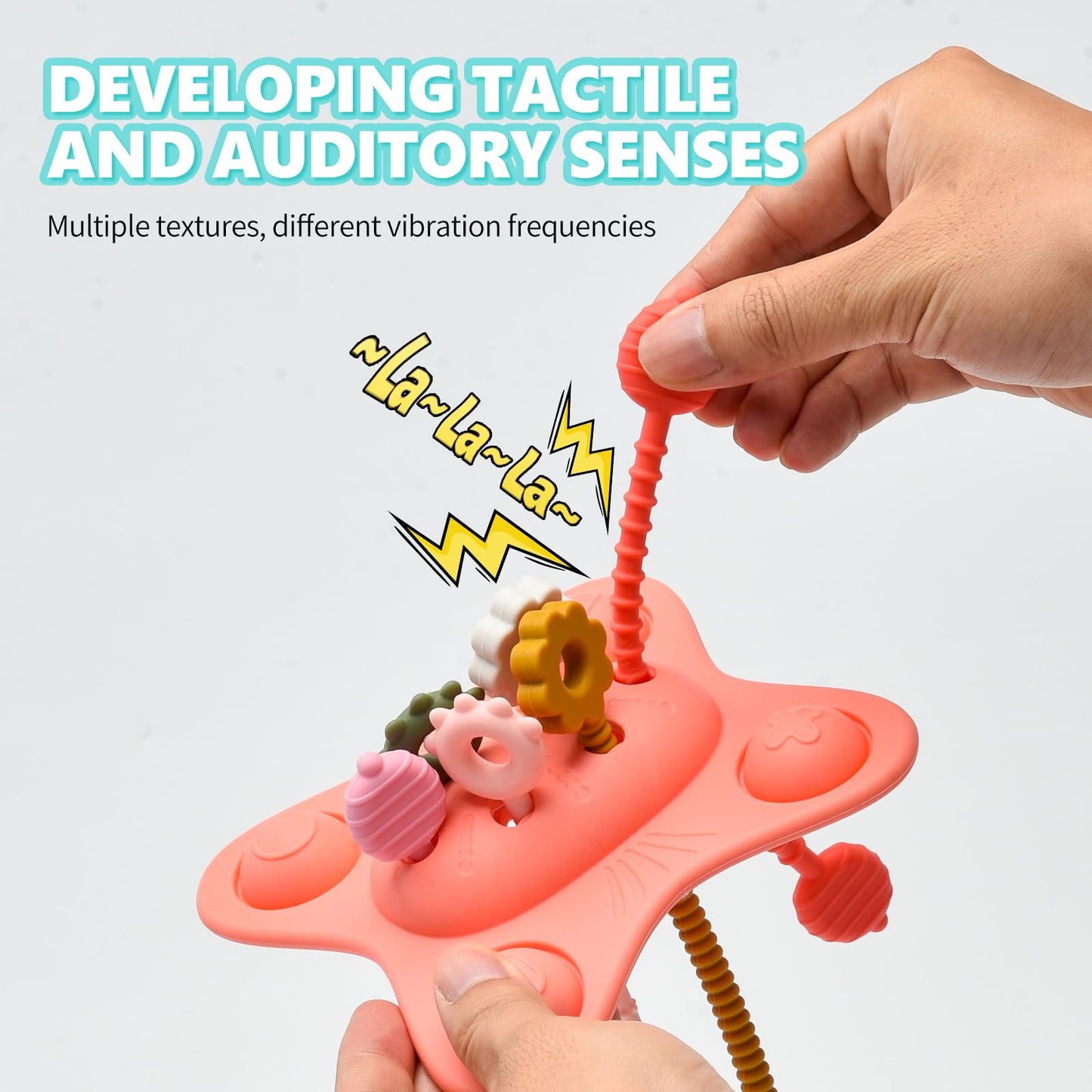 Silicone Montessori Sensory Toys for 18 Months Baby, Drawstring Activity Toy, Early Learning Fine Motor Skills Toys, Car Seat Airplane Travel Teething Toys (Pink)