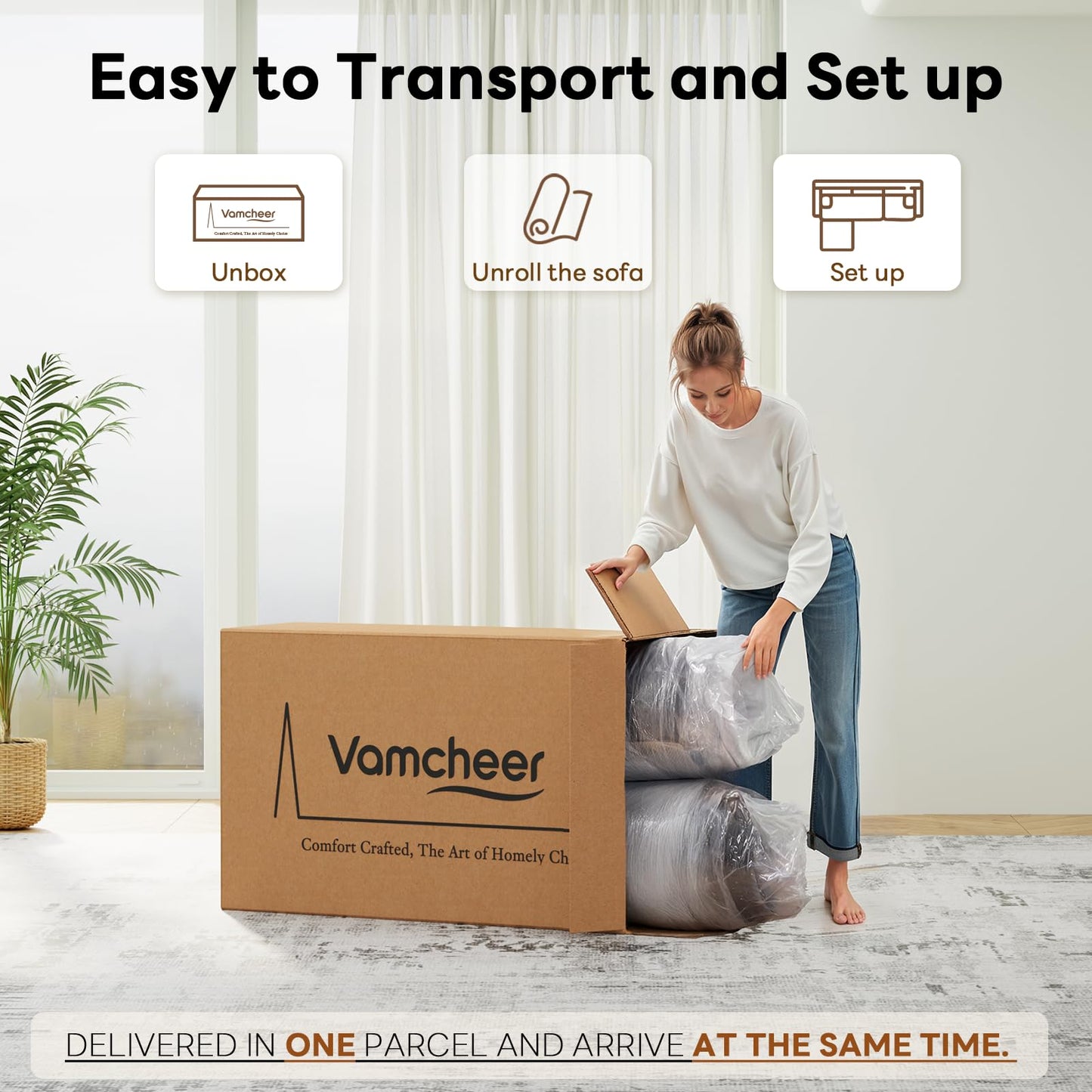 Vamcheer Modular Sectional Sofa - Modern L Shaped Boneless Couch with Deep Seat, Upholstered Sectional Couches for Living Room, Bedroom, Office, No Assembly Required, Gray