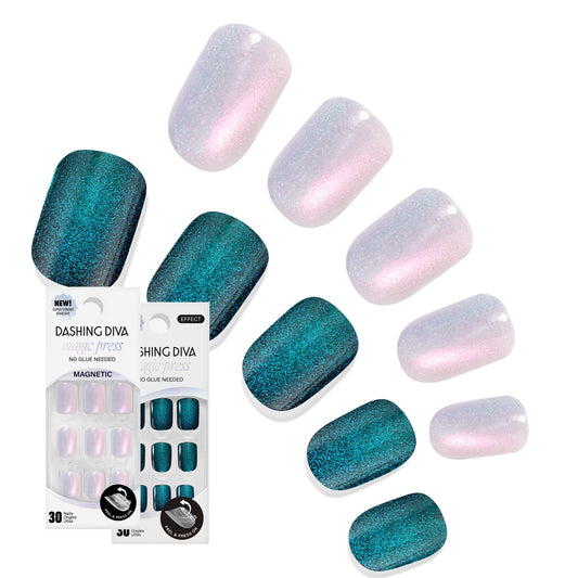 Dashing Diva Magic Press Premium Nail Bundle - Intergalactic Collection - Square Shape Press On Nails - Glamour Glitch & Earth to Diva - Long Lasting Gel - Lasts Up to 7 Days - 2 Sets