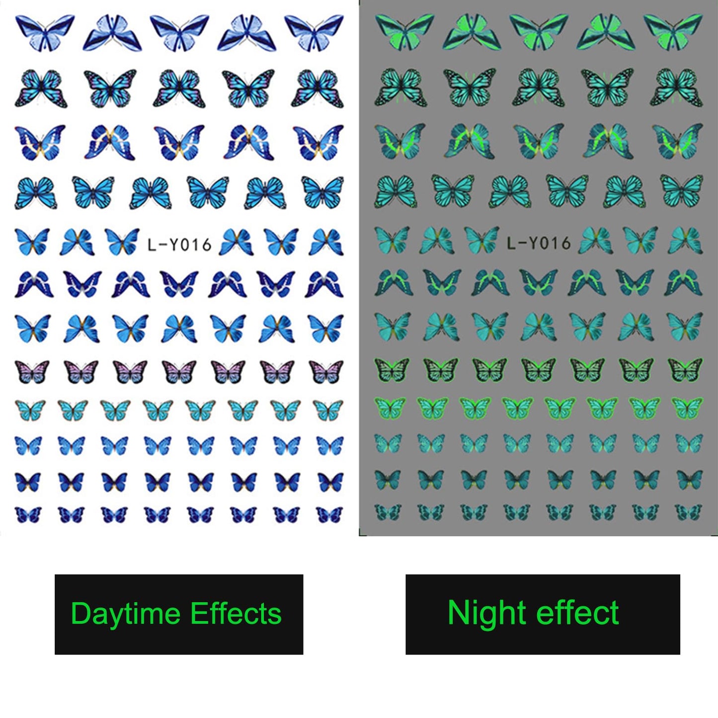 6 Sheets Luminous Butterfly Nail Art Stickers 3D Self-Adhesive Butterfly Nail Decals Holographic Butterflies Nail Art Supplies for Women Manicure Glow in The Dark Decoration Fluorescent Nail Decal