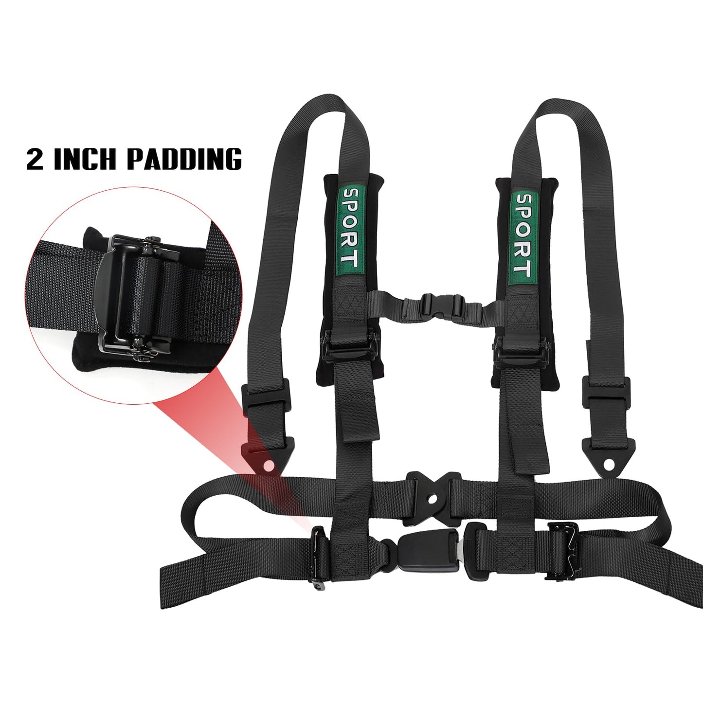 BESTZHEYU 2 PCS 4 Point Harness with 2 Inch Comfortable Heavy Duty Shoulder Padding with Quick Auto buckle for UTV ATV Sports Car, Racing Car, Car Black Racing Harness