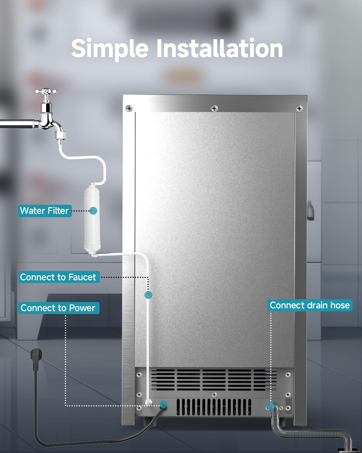 EUHOMY Commercial Ice Maker,120lbs/24H,Stainless Steel Under Counter Ice Machine with Water Filter,33lbs Storage Bin, 45 Cubes in 8-12 Mins, Freestanding Ice Cube Maker for Home/Bar/Cafe/Restaurant
