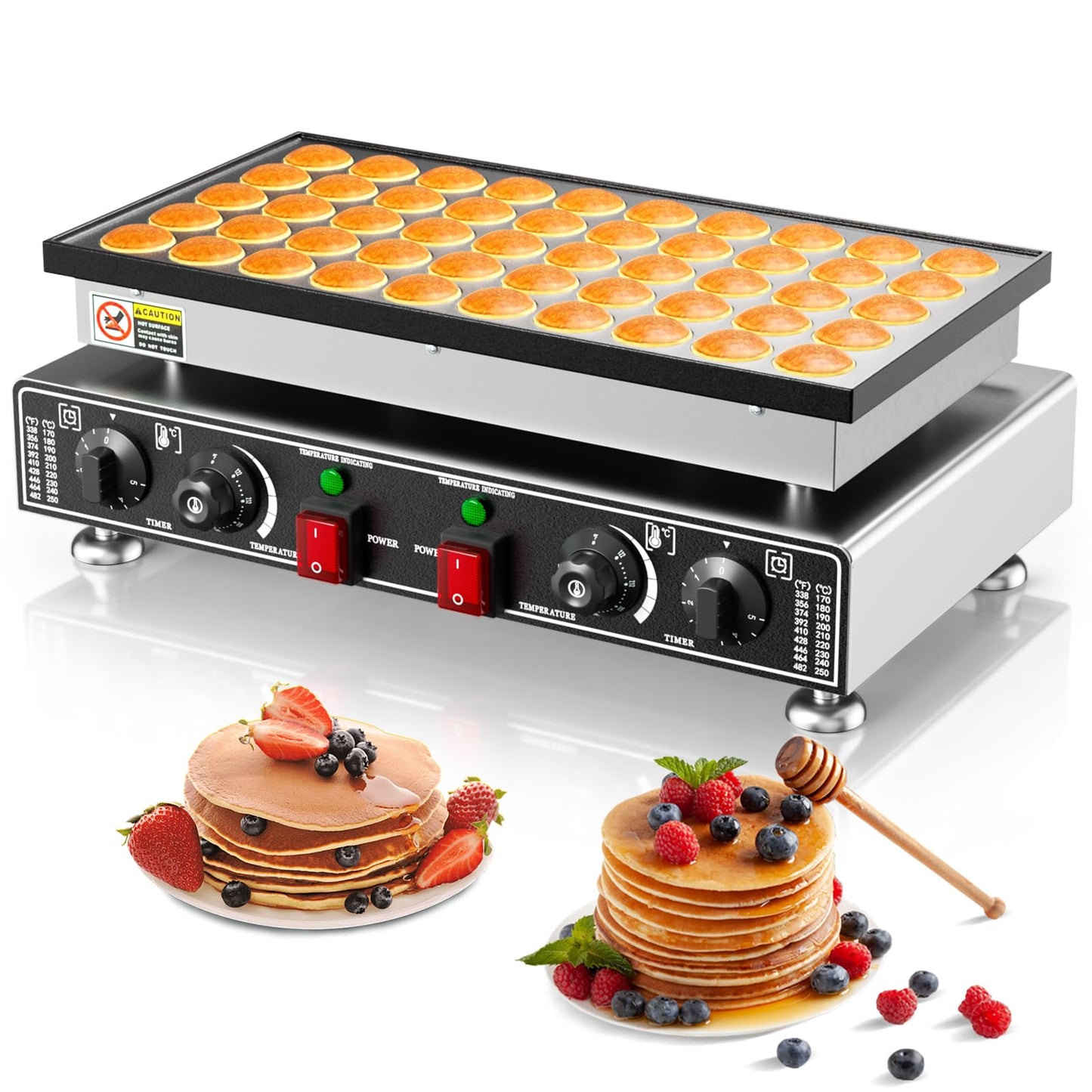 Baotree 50 PCS Commercial Mini Dutch Pancake Maker, 220V 1600W Mini Dutch Pancake Maker, 1.77 Inches Pancake Maker with 2 Thermostats & 2 Timers Separate Control, for Home and Restaurants