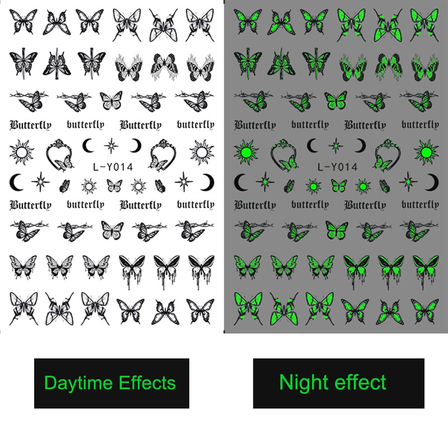 6 Sheets Luminous Butterfly Nail Art Stickers 3D Self-Adhesive Butterfly Nail Decals Holographic Butterflies Nail Art Supplies for Women Manicure Glow in The Dark Decoration Fluorescent Nail Decal