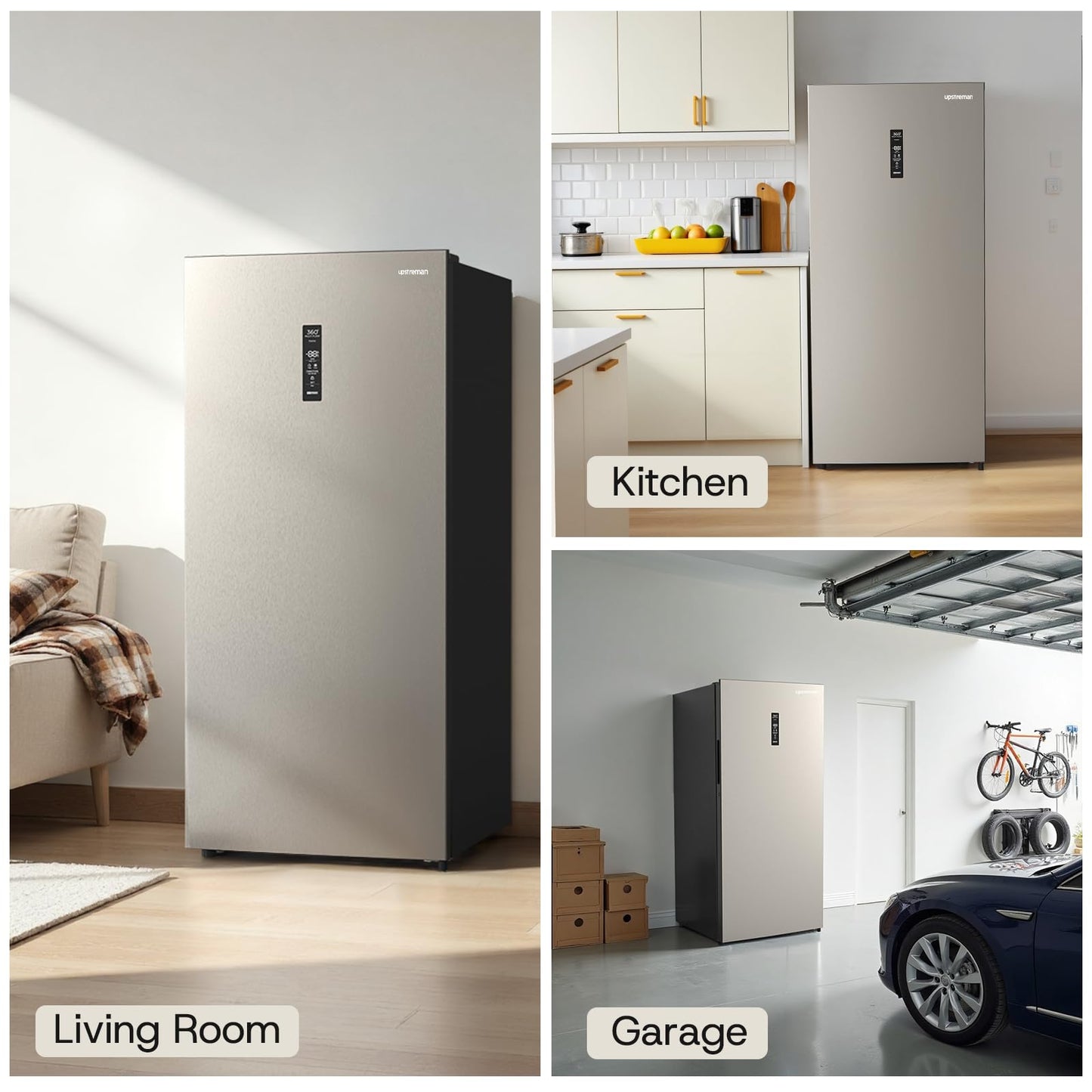 Upstreman 14.0 Cu.Ft. Upright Freezer, Convertible Freezer Fridge with Smart Electronic Control, Frost Free, Energy Star, Quiet Operation, Stand Up Freezer for Homes, Office, Garage-UF14