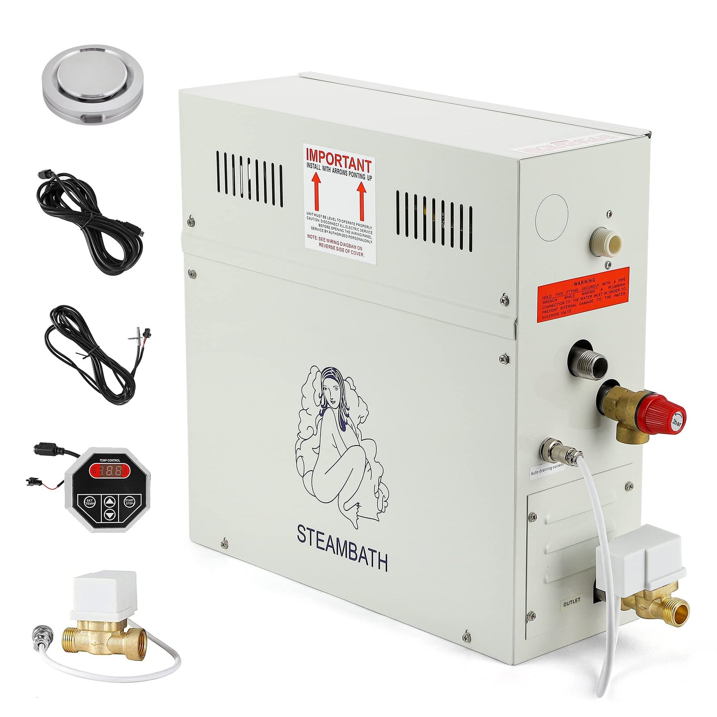 CGOLDENWALL 6KW Luxury Self-draining Steam Generator Shower Sauna Bath Home Steam Bath Spa Generator with waterproof Control and Auto Drain 95-131℉ For Max space heating 6 m³ (212 ft3)