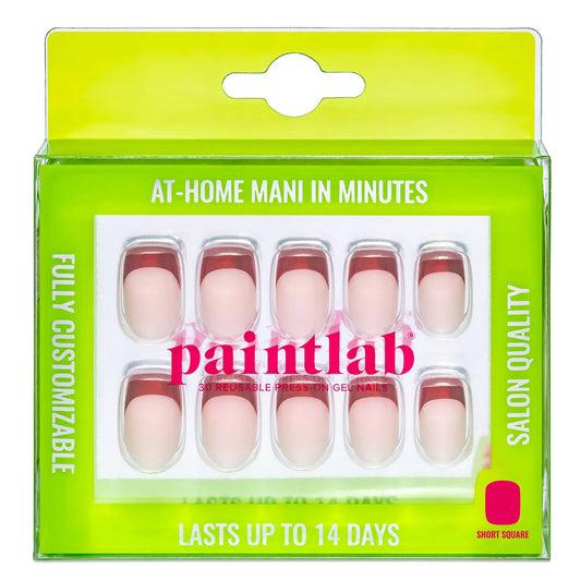PaintLab Press On Nails - Red Crimson Short Square Fake Nails, 30 Nails in 15 Sizes with Glue, Reusable Salon Quality Press On Nails