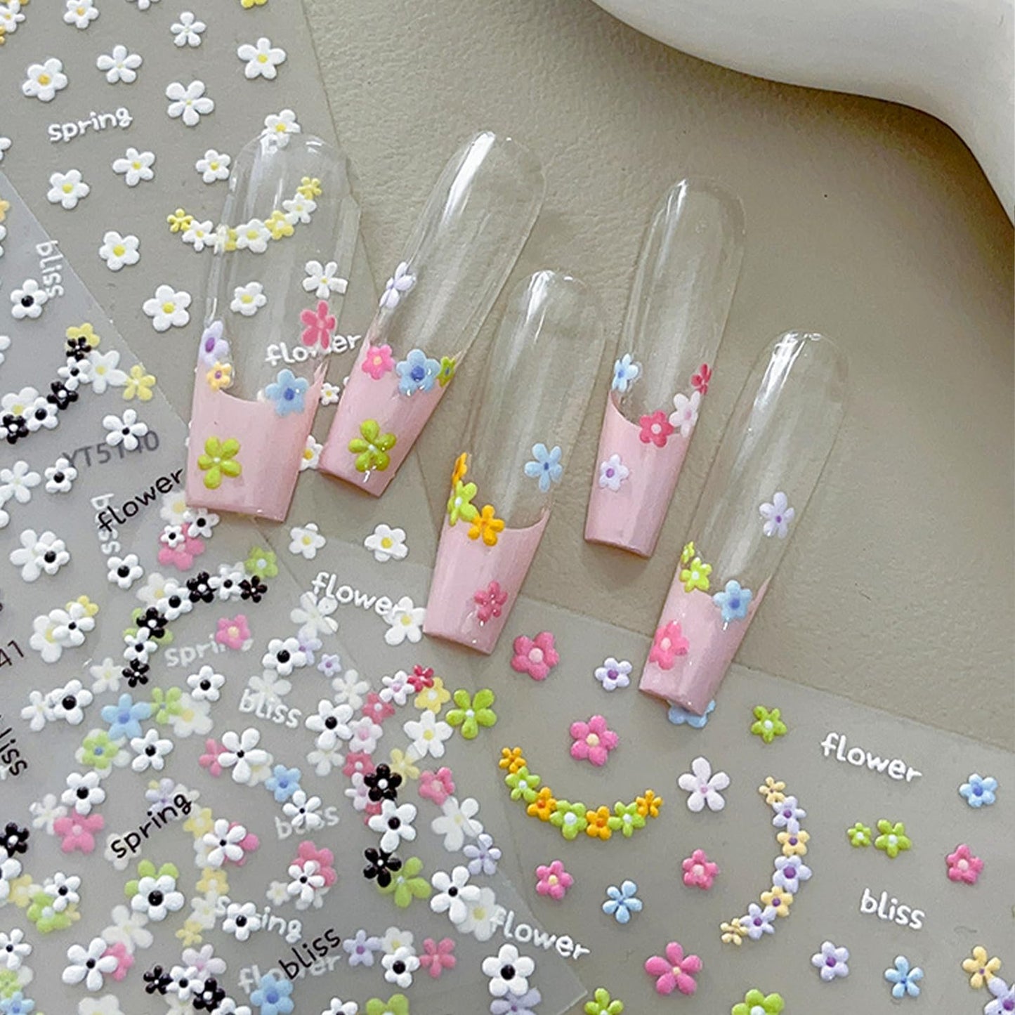 3 Sheets 5D Embossed Flower Nail Art Sticker Self-Adhesive Flowers Nail Decals Engraved Floral Summer Nails Sticker Acrylic Nail Art Decoration for Women Girls DIY Manicure