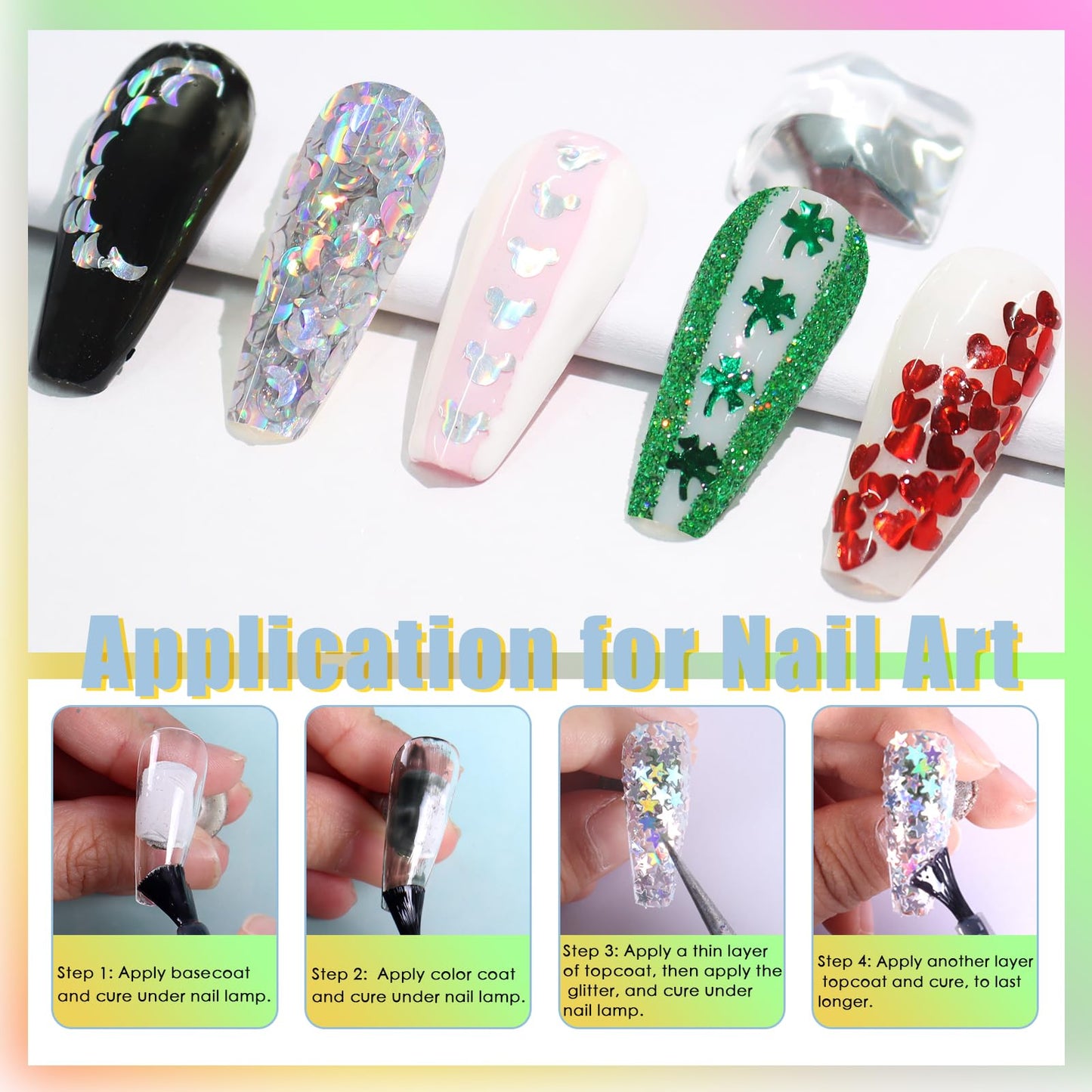 Laza 2g Chunky Glitter Mickey Mouse Shaped Confetti Nail Charms Holographic Sequins Stickers Sparkle for DIY Crafts Nail Art Decoration Party Face Body Make Up Resin - Laser Silver
