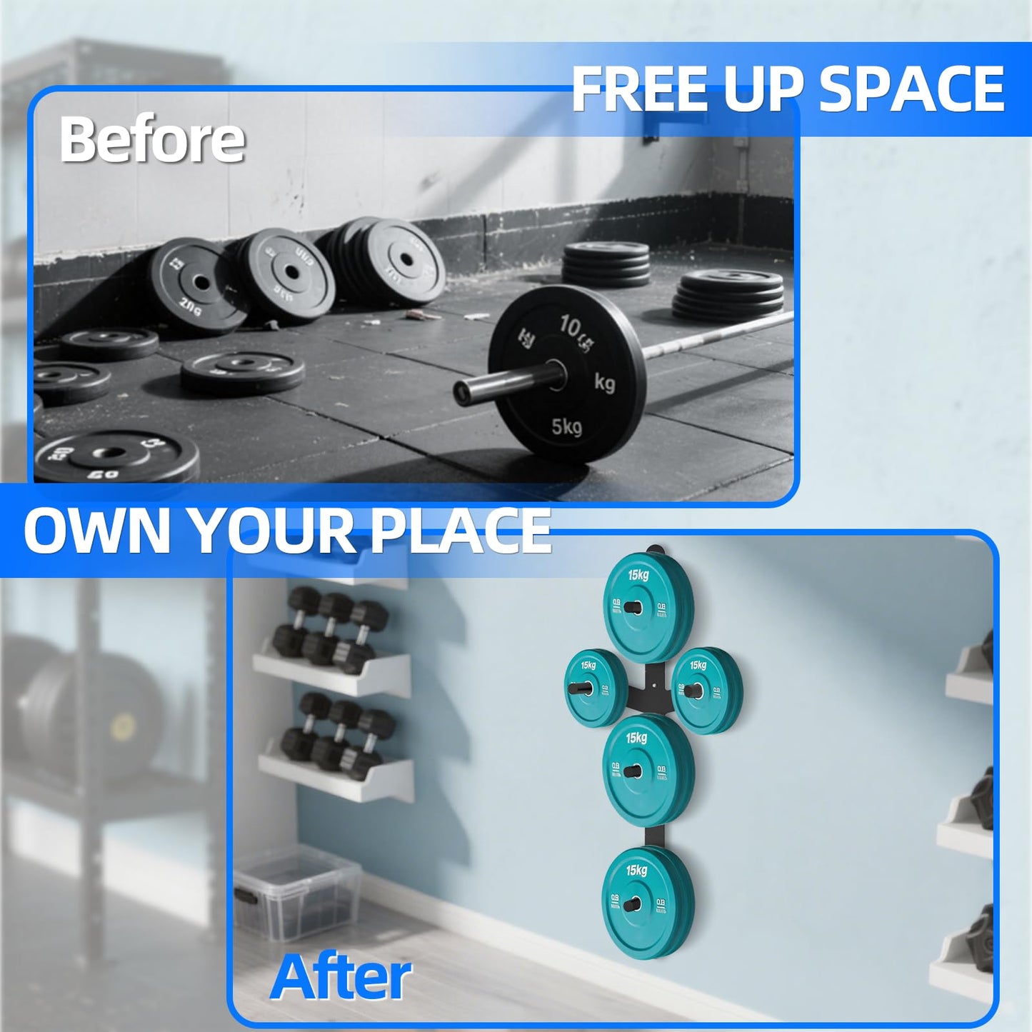 Weight Plate Storage Rack, Wall Mounted Bumper Plate Weight Rack Storage, Space Saving Strength Training Plate Trees for Garage Home Gym Strength Training, Load Up to 700 LBS, 3-Peg, Fit 2" Plates (Weight Plate Storage Wall Mount)"