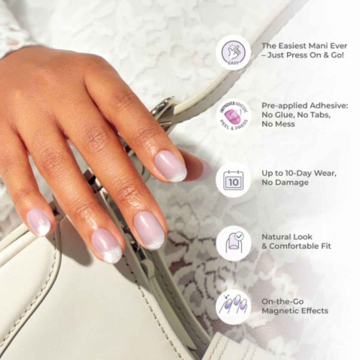Kiss Impress No Glue Mani Press On Nails, ColorFX, 'Boundless', Pink, Short Size, Oval Shape, Includes 30 Nails, Prep Pad, Instructions Sheet, 1 Manicure Stick, 1 Mini File