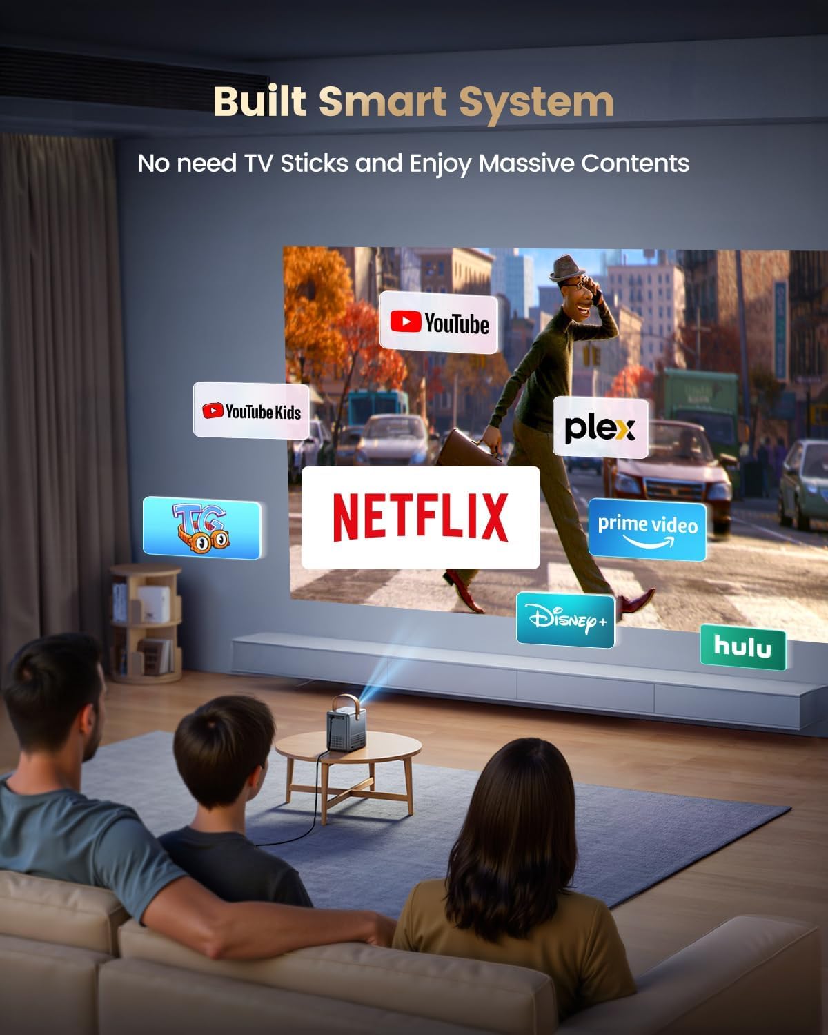 4K Portable Smart Projector with WiFi and Bluetooth [Compatible with Netflix & Dolby Audio], Mini Outdoor Movie Projector with Native 1080P, Auto Keystone & Electric Focus for Home Theater, Bedroom
