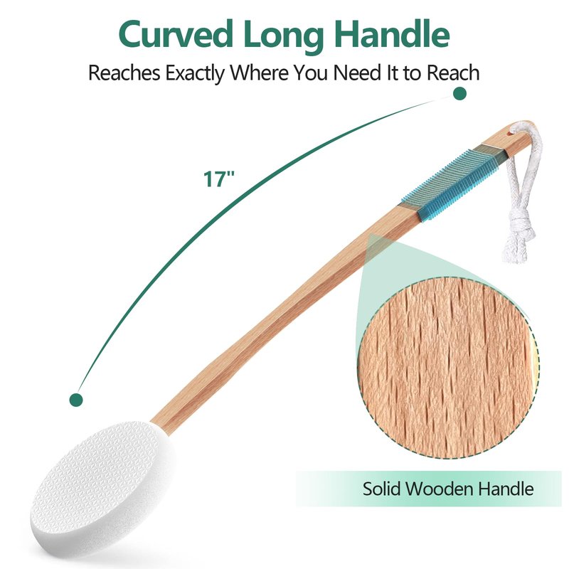 Svarvns Lotion Applicator with 4 Replaceable Pads for Back, Self, Elderly, Women - Cream Medicine Applicator with 17" Curved Handle Easy to Target Back and Feet, White