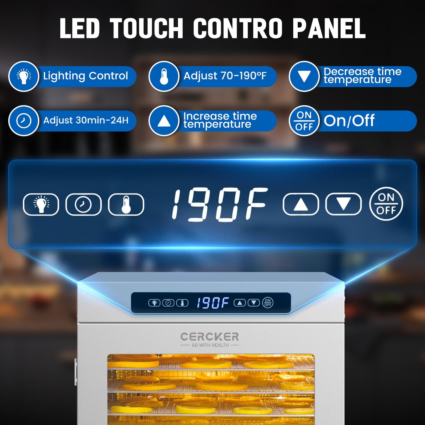 Cercker Commercial Food-Dehydrator Machine 14 Trays, 1200W Fruit Dehydrator,11.98ft² Meat Dryer for Jerky,190ºF Temperature Control,24H Large Food Dryer for Beef