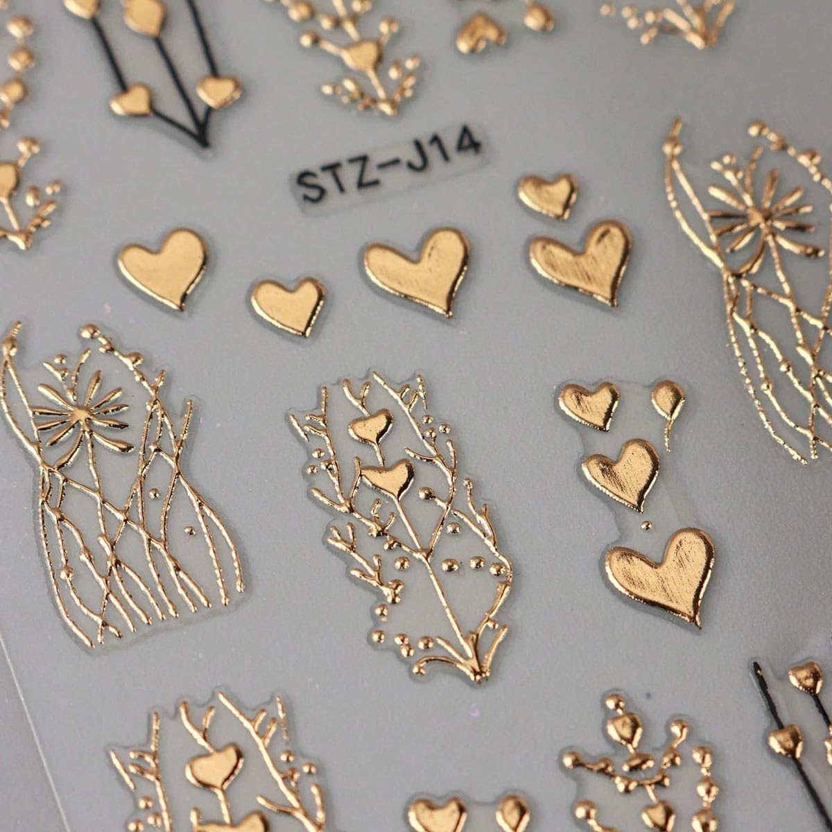 Golden Heart Nail Art Stickers Valentine’s Day Heart Nail Stickers for Nail Art 3PCS 3D Metallic Love Hearts Tree Stripe Design Self-Adhesive Nail Decals for Women DIY Manicure Nail Decorations Supply