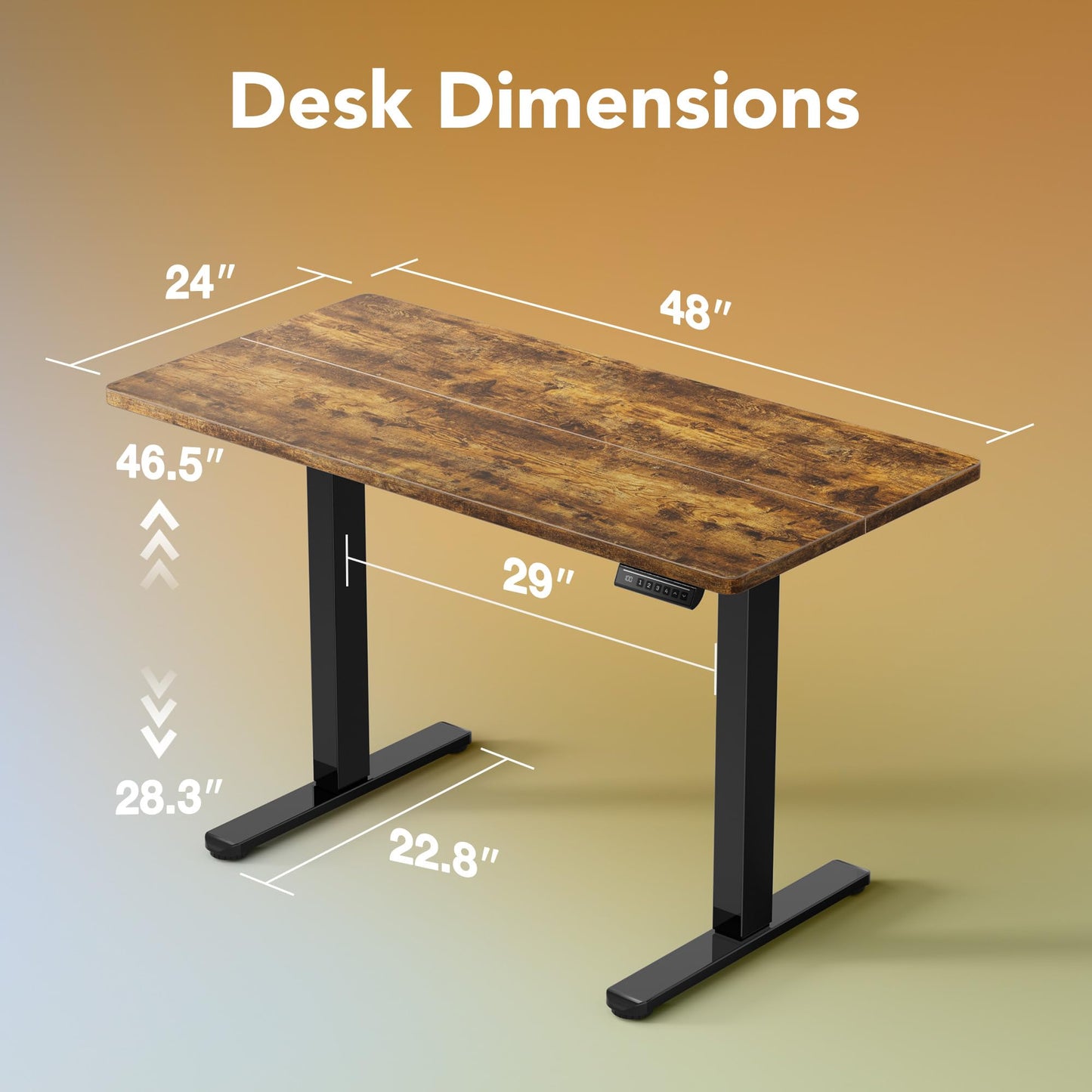 HUANUO Electric Standing Desk,48" x 24" Height Adjustable Desk, 4 Memory Height Settings, Sit to Stand Up Desk for Home Office, with Headphone Hook, Cable Manager, Vintage Brown