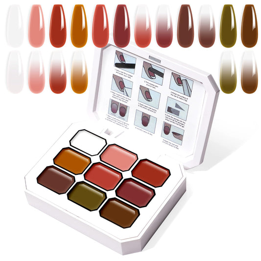 U-Shinein Gradient Painting Gel, 9 Colors Ombre Gel Nail Polish Dark Beown Green for Pigment Pat Aura Nails, French Manicure DIY Nail Art Long Lasting Soak od UV Home Salon Palette Ancient City