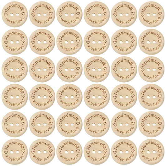Shapenty Wooden Handmade with Love Buttons 2 Holes Round Sewing Buttons for Gift Giving Crochet Knitting Craft Projects Scrapbook Clothing Hats Sweater Decor Accessories, 50PCS (20mm)
