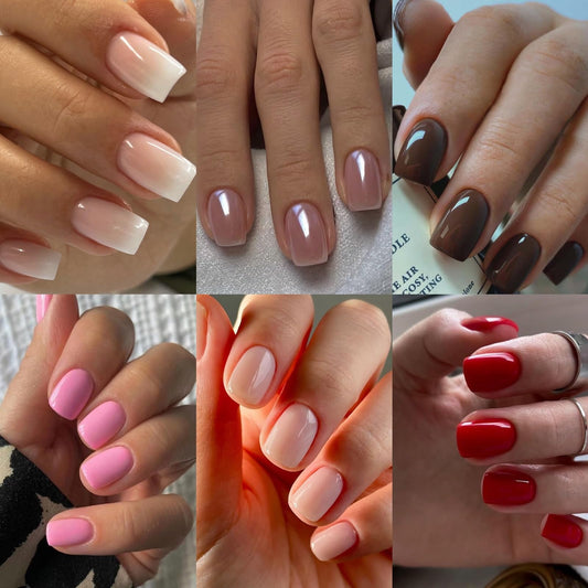 6 Packs (144Pcs) Press on Nails Square - Short Press on Nails - Ombre, Solid Color Fake Nails Kit for Women 12 Sizes - 6 Styles