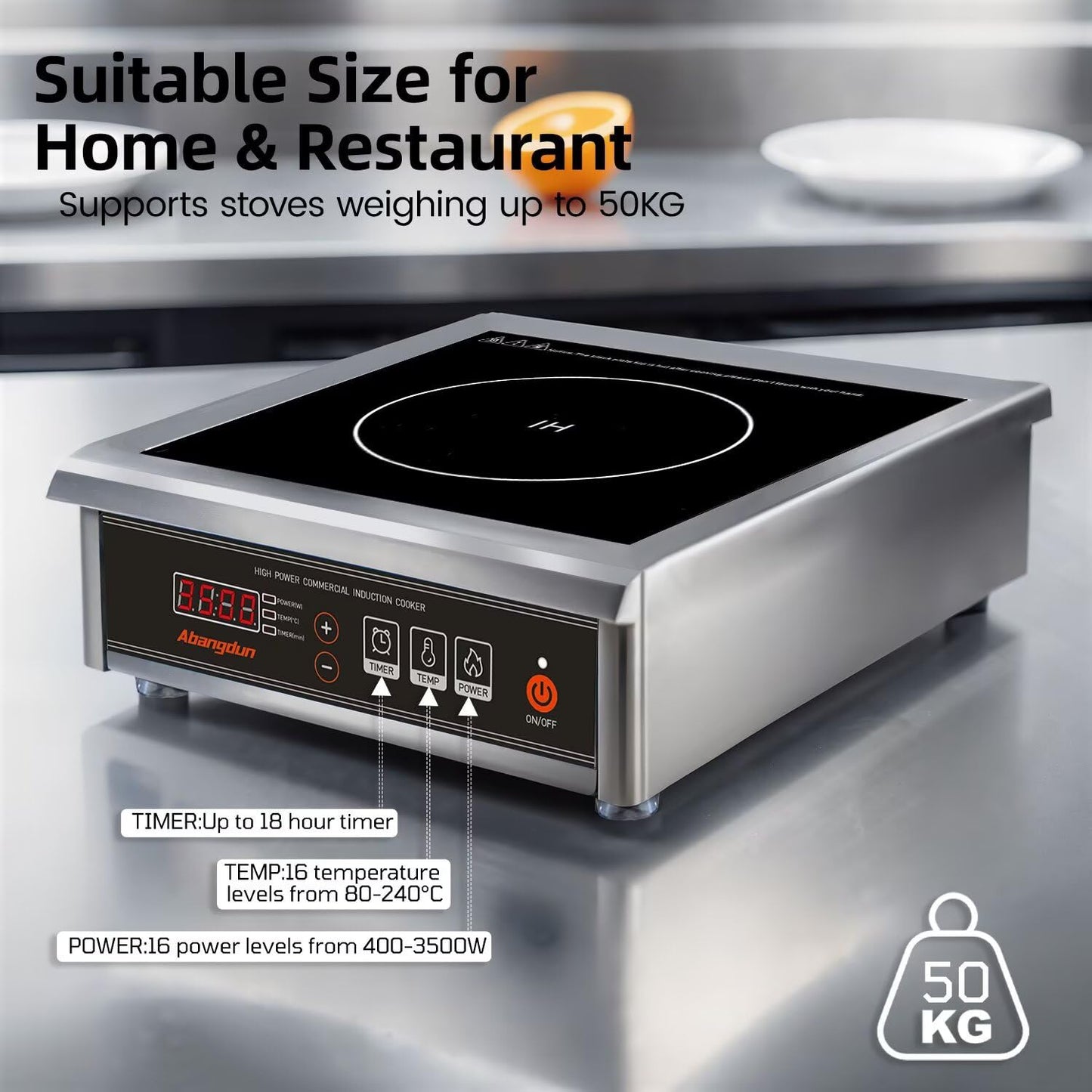 3500W Commercial Induction Cooktop, 240V Single Induction Burner with 18-Hour Timer, High-Efficiency Induction Heater for Restaurant & Catering