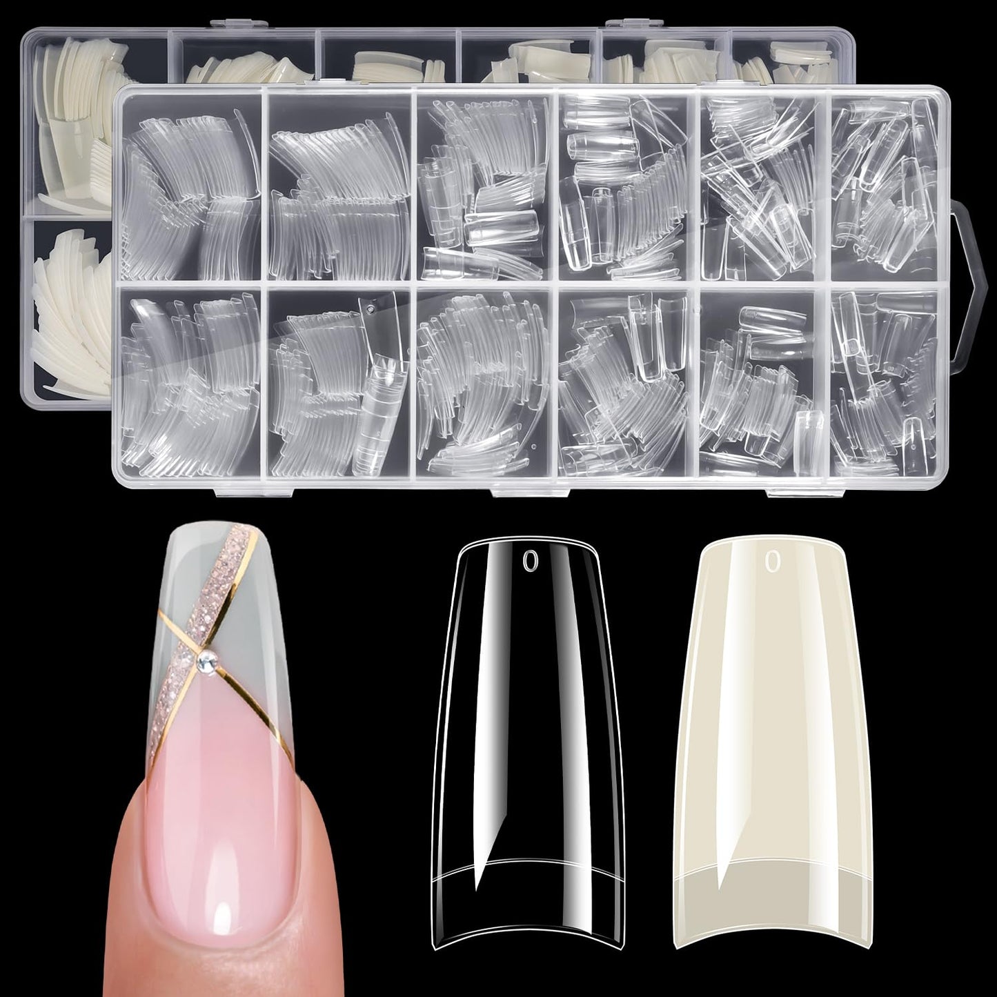 krofaue French Nail Tips 1008 Pcs, Clear Soft Gel Half Cover False Nails with 12 Sizes, Salon Quality Nail Extension Tips for DIY Nail Tips Art at Home for Women and Beginners (Clear & Natural)
