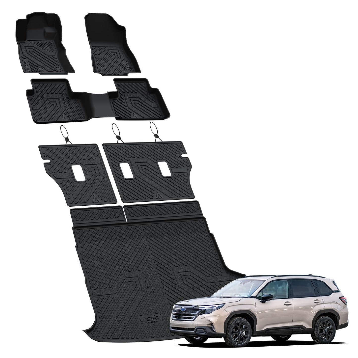 LASFIT Floor Mats & Backrest & Cargo Mats for Subaru Forester 2026 2025 (Fit Hybrid, Not for Gas), All Weather TPE Custom Fit Easy Clean for Forester Hybrid 2025 2026 Car Accessories Trunk Liners