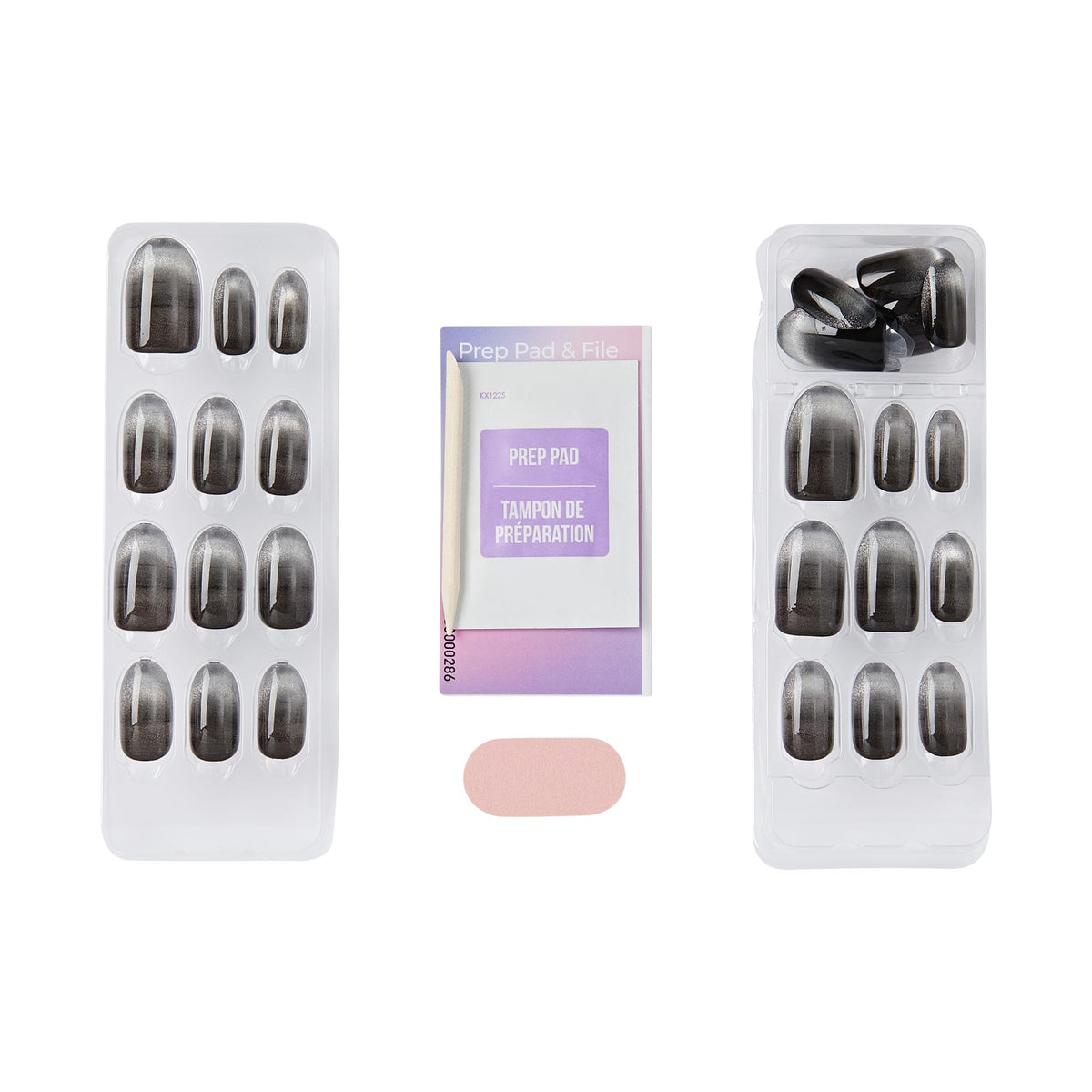 Kiss Impress No Glue Mani Press On Nails, ColorFX, 'Best Wishes', Black, Medium Size, Oval Shape, Includes 30 Nails, Prep Pad, Instructions Sheet, 1 Manicure Stick, 1 Mini File